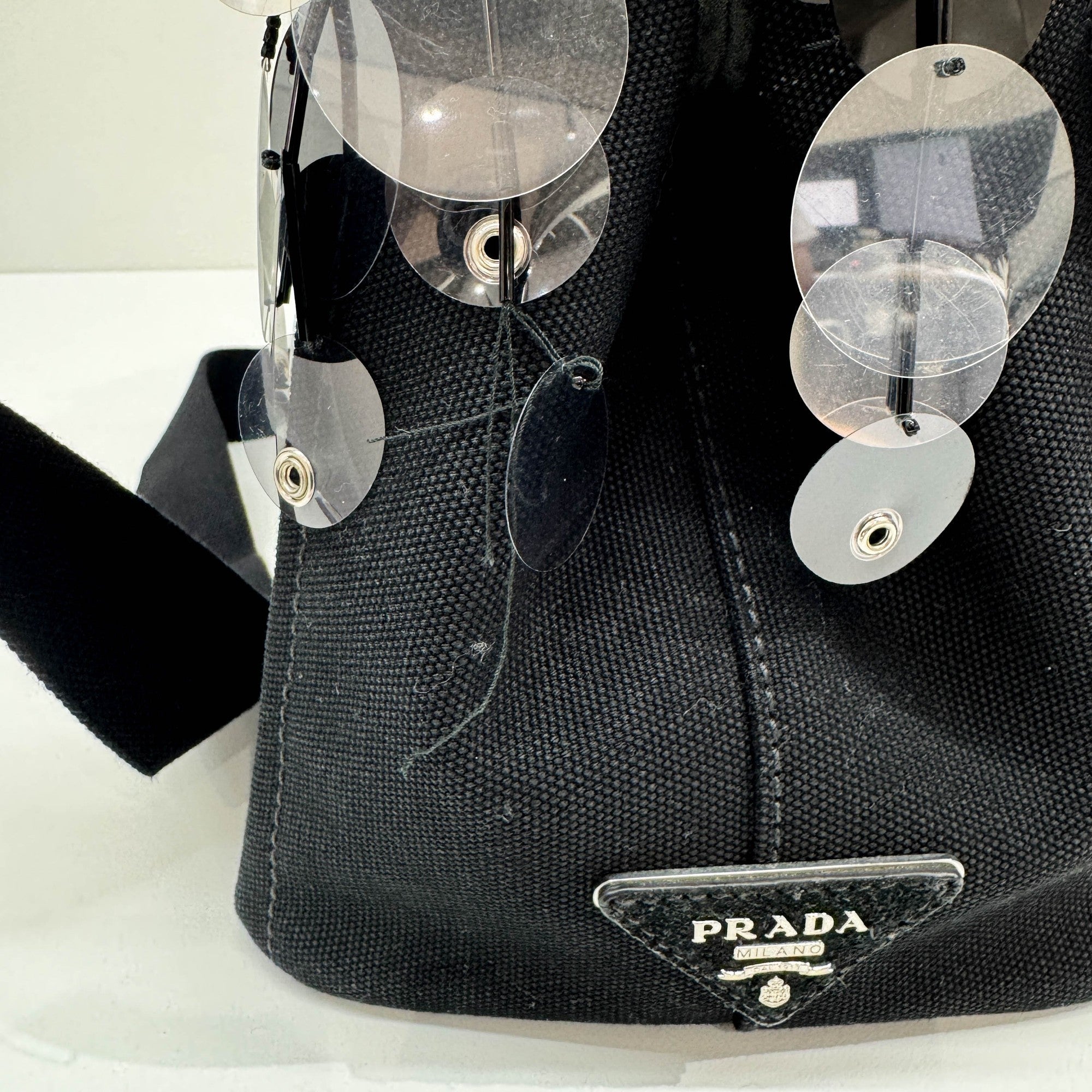 Sequin Fringe Black Canvas Two Way Bag