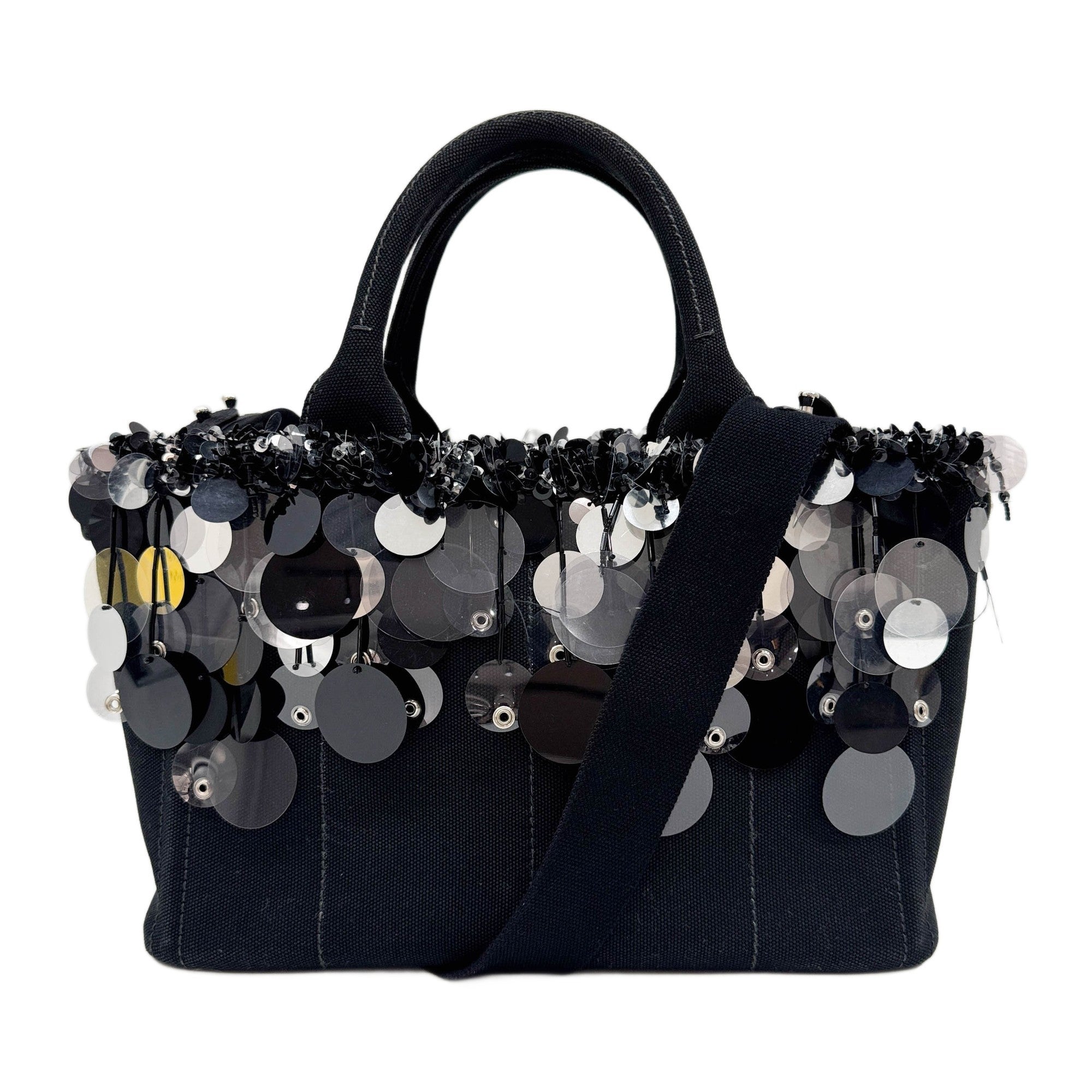 Sequin Fringe Black Canvas Two Way Bag