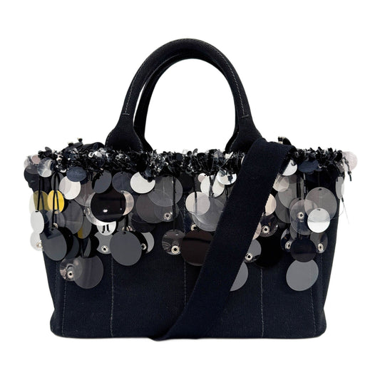 Sequin Fringe Black Canvas Two Way Bag