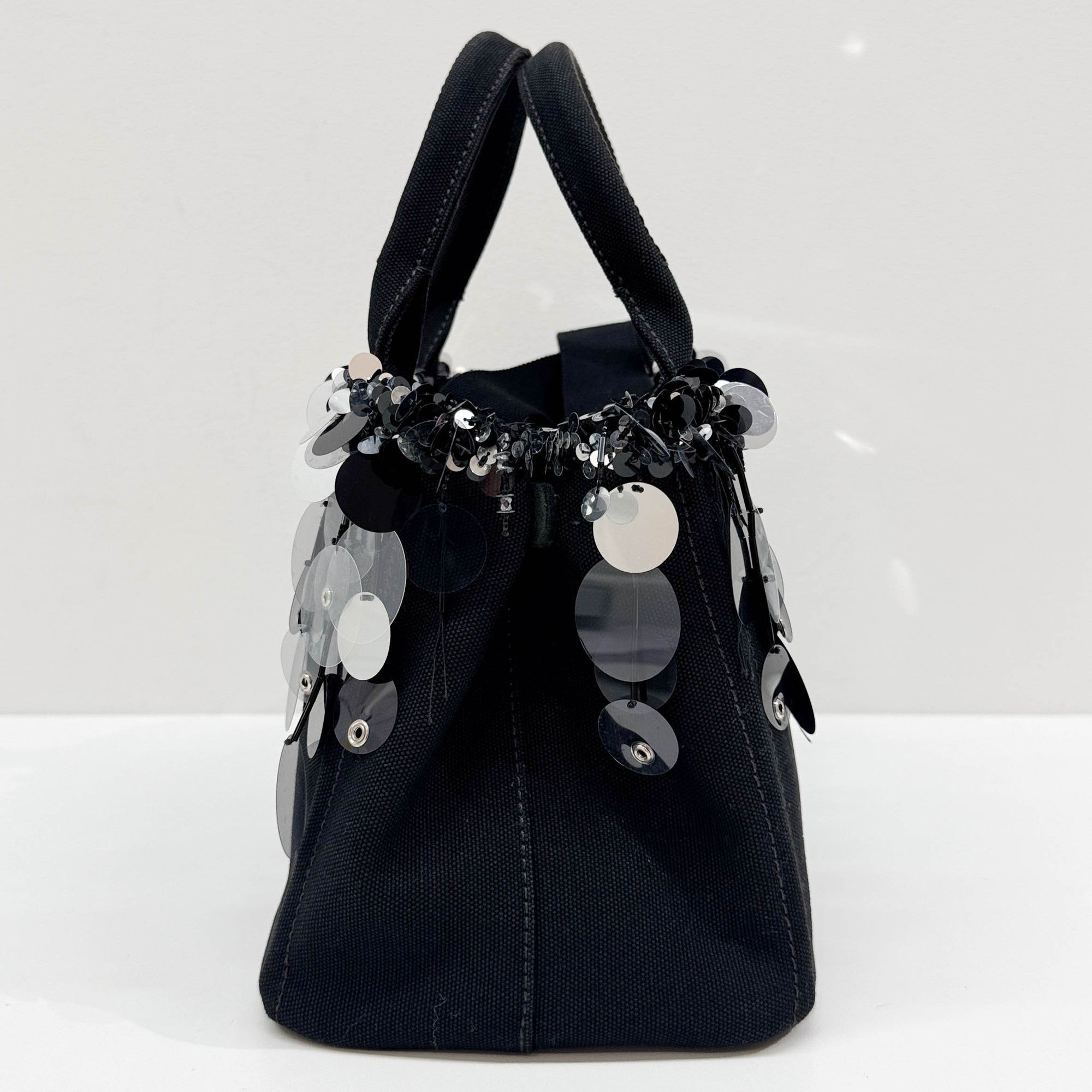 Sequin Fringe Black Canvas Two Way Bag