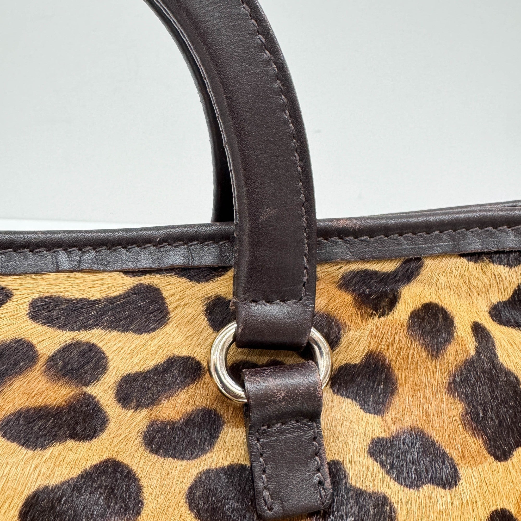 Harako Brown Leopard Print Pony Hair Hand Bag