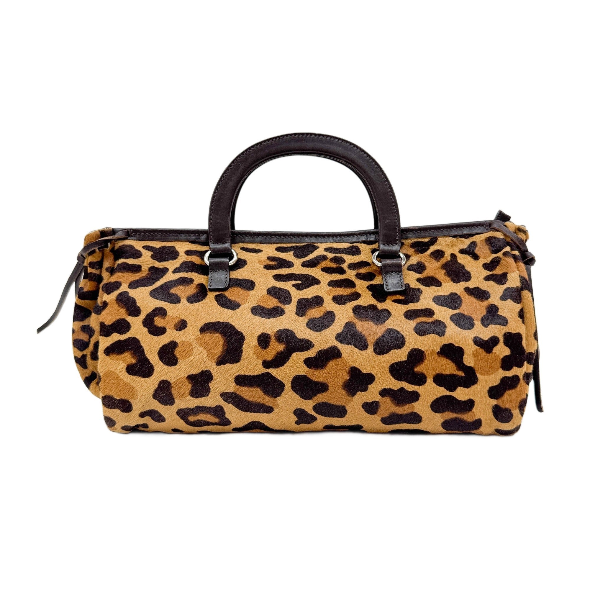 Harako Brown Leopard Print Pony Hair Hand Bag