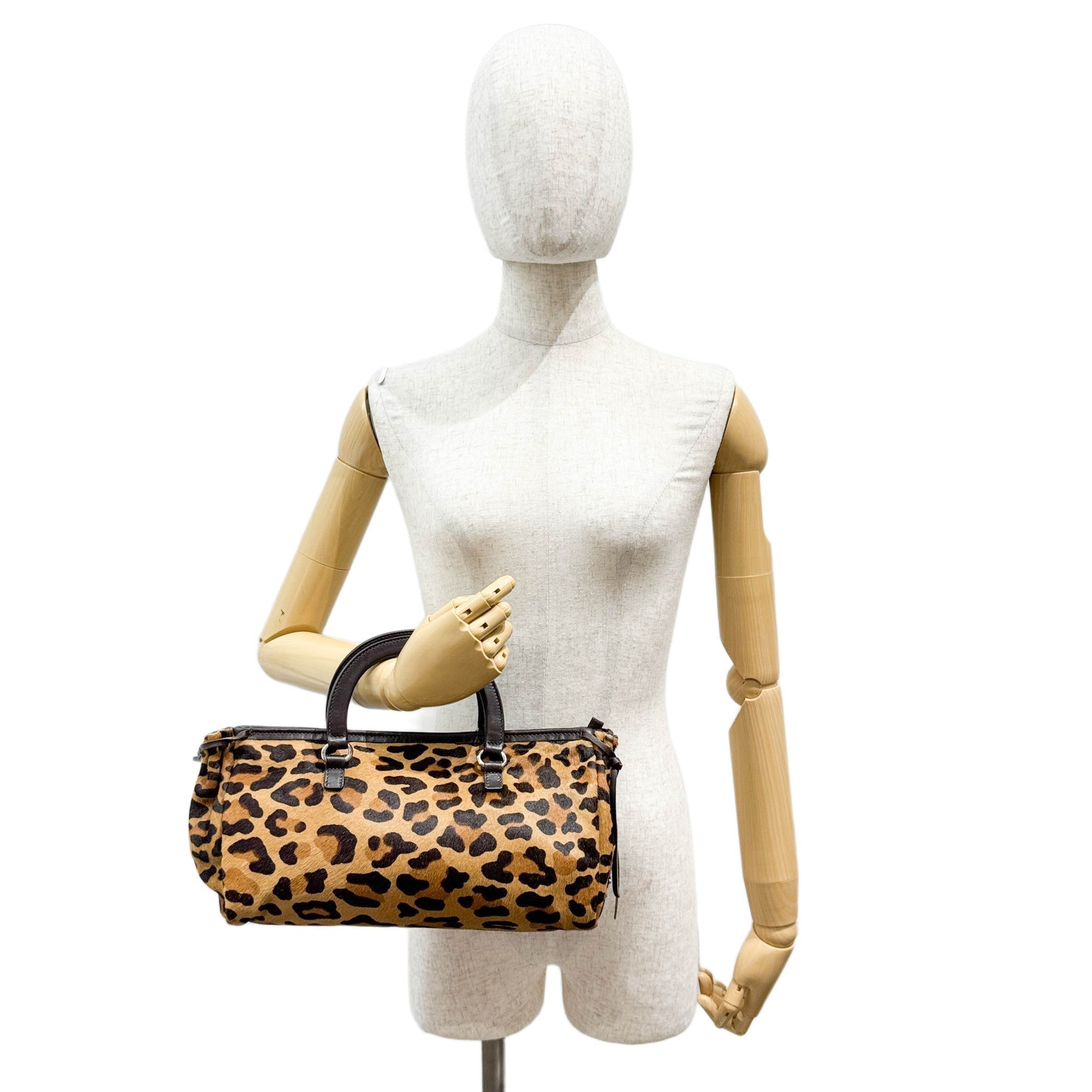Harako Brown Leopard Print Pony Hair Hand Bag