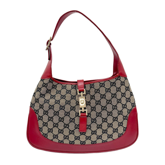 Jackie Red Trim Tan GG Canvas Shoulder Bag