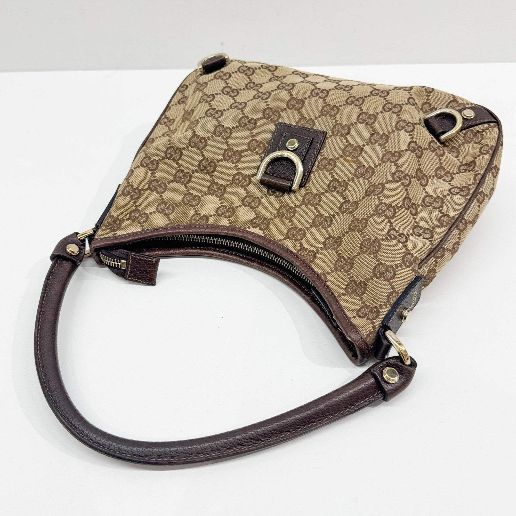 Abbey D-Ring Tan GG Canvas Shoulder Bag