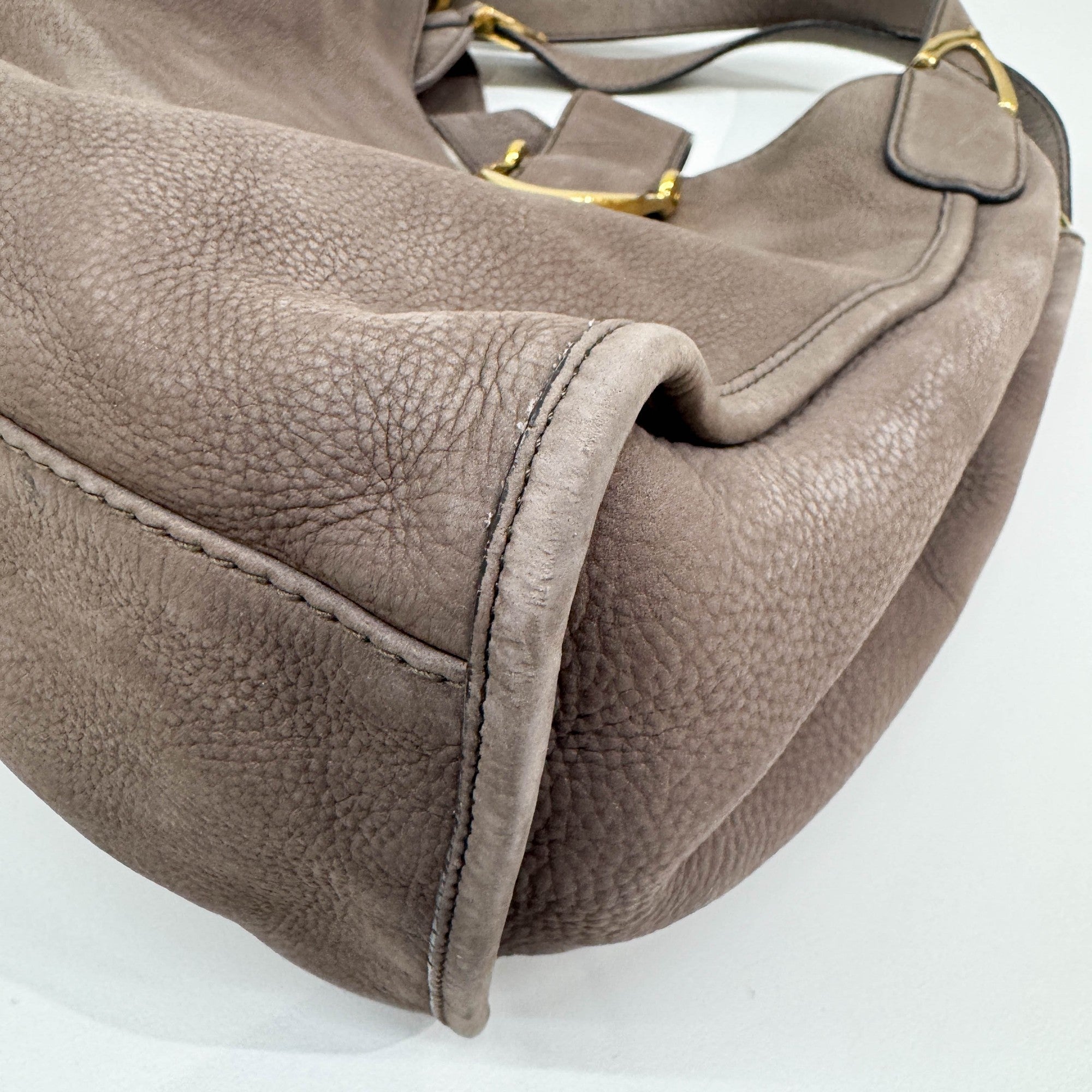 Stirrup Elephant Gray Leather Shoulder Bag