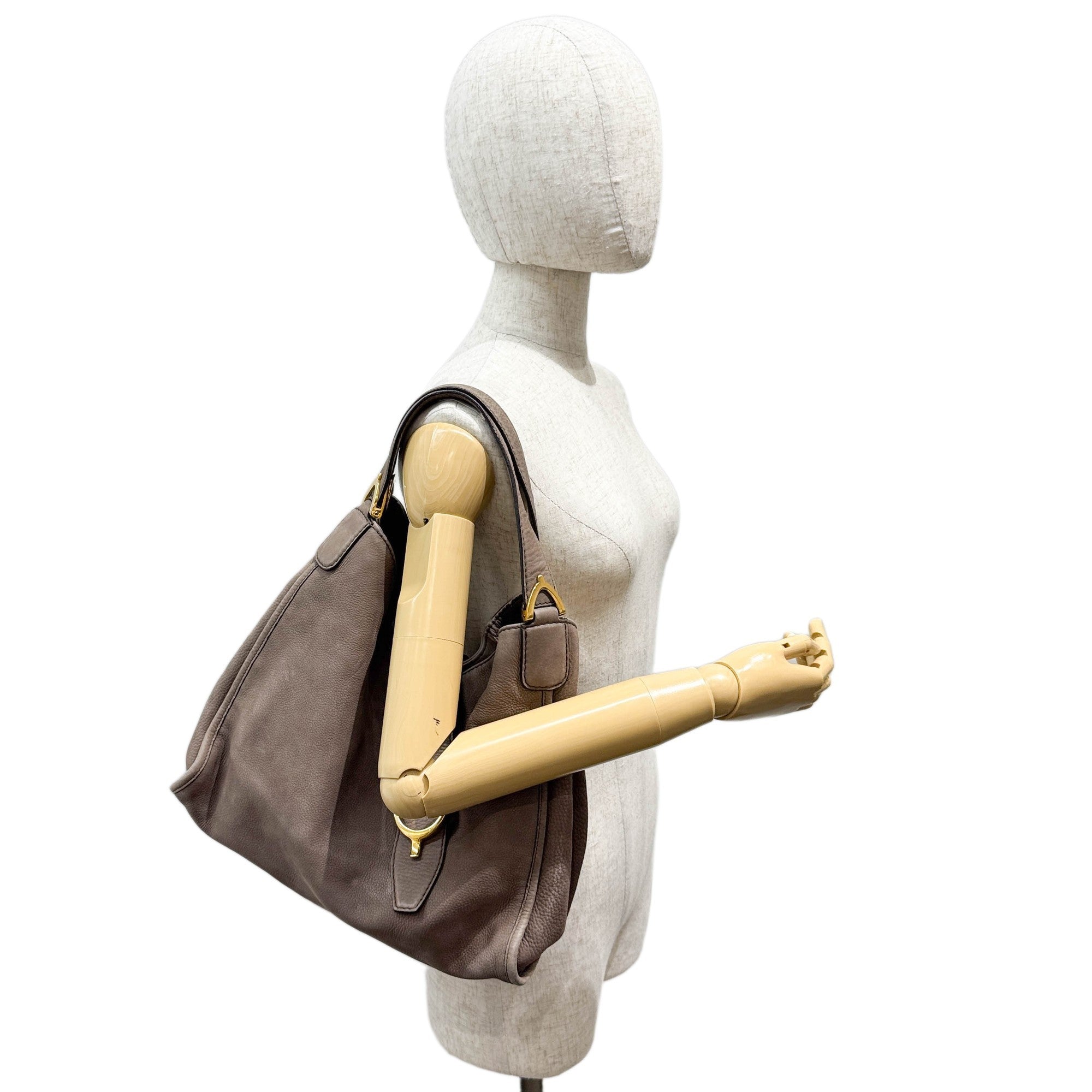 Stirrup Elephant Gray Leather Shoulder Bag