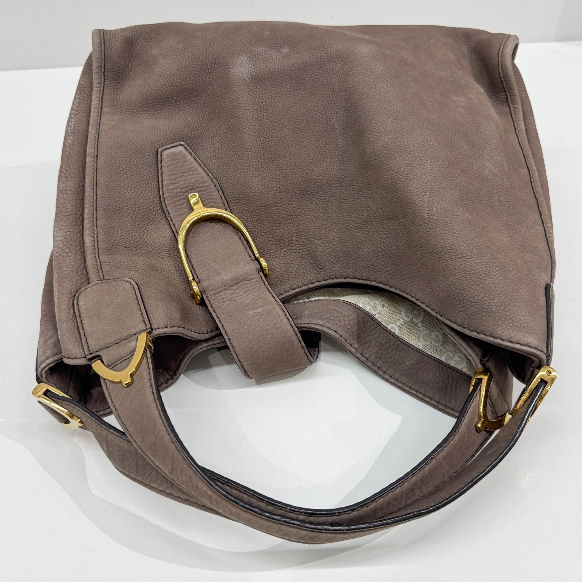 Stirrup Elephant Gray Leather Shoulder Bag