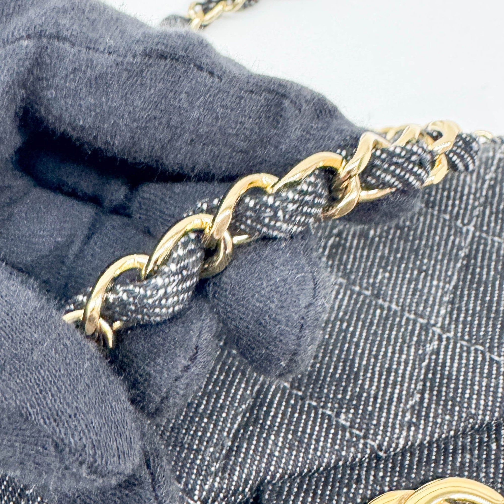 Mini Classic Flap Square Black Denim Shoulder Bag