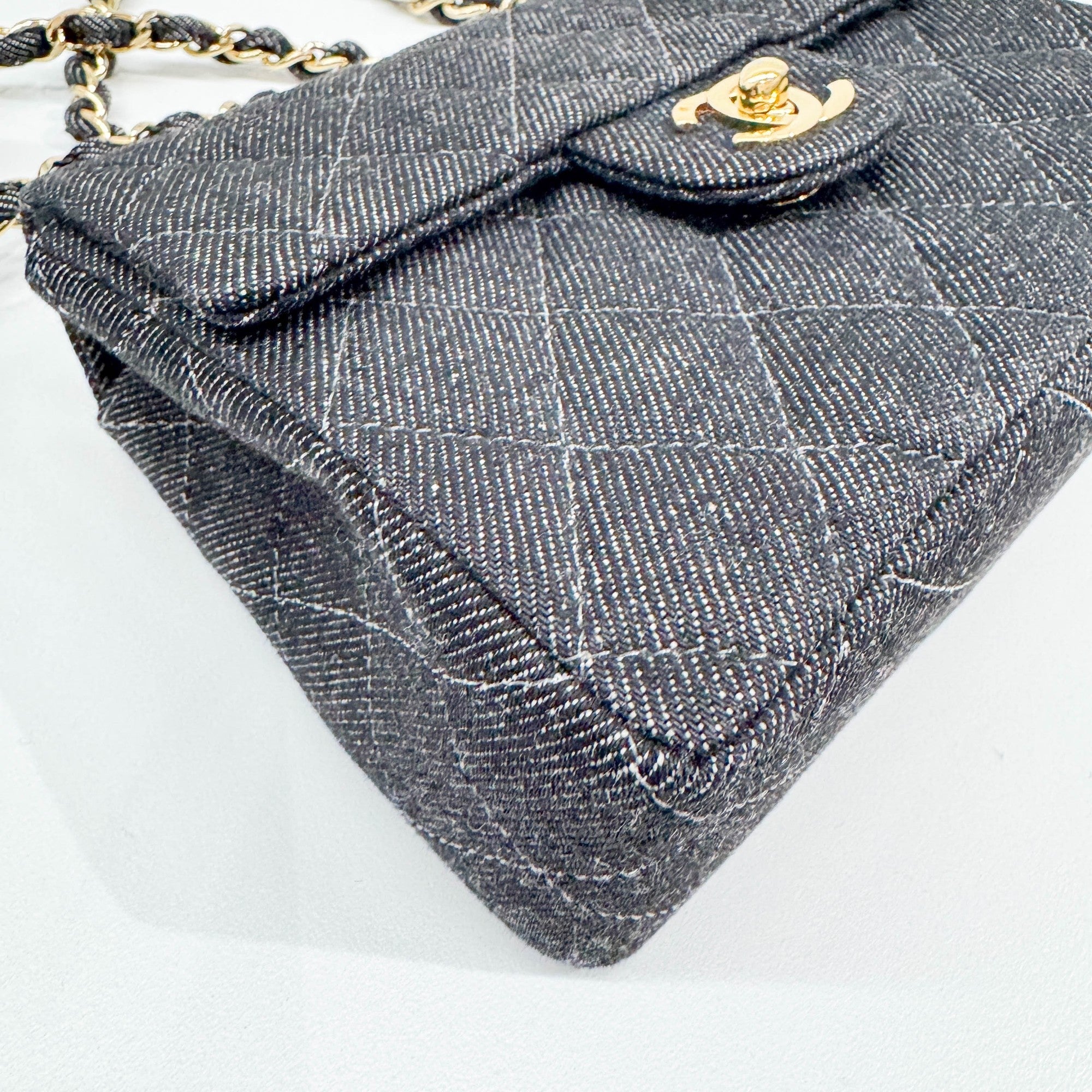 Mini Classic Flap Square Black Denim Shoulder Bag