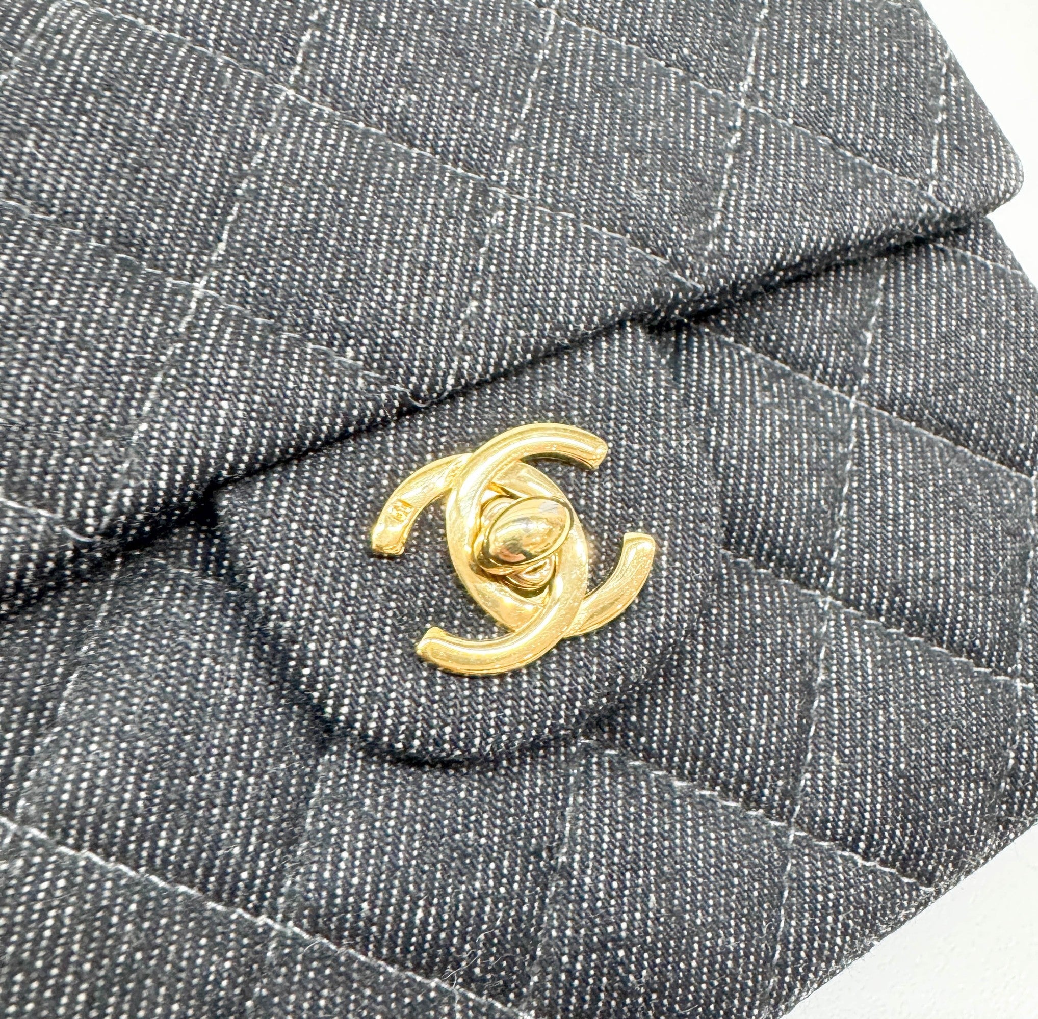 Mini Classic Flap Square Black Denim Shoulder Bag