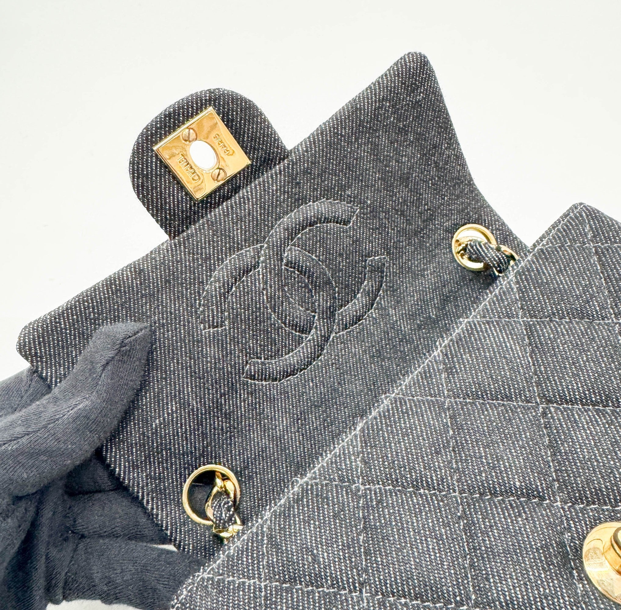 Mini Classic Flap Square Black Denim Shoulder Bag