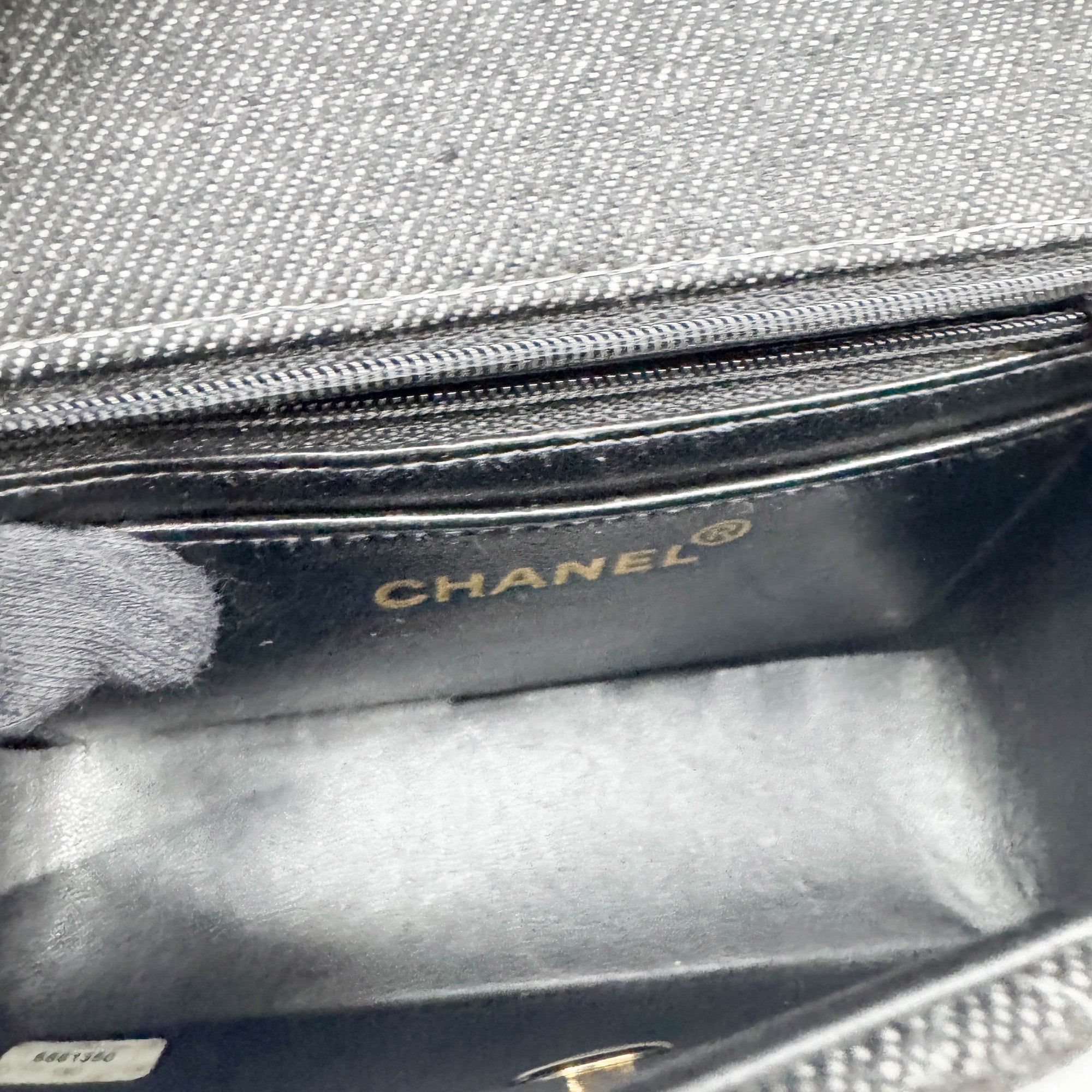 Mini Classic Flap Square Black Denim Shoulder Bag