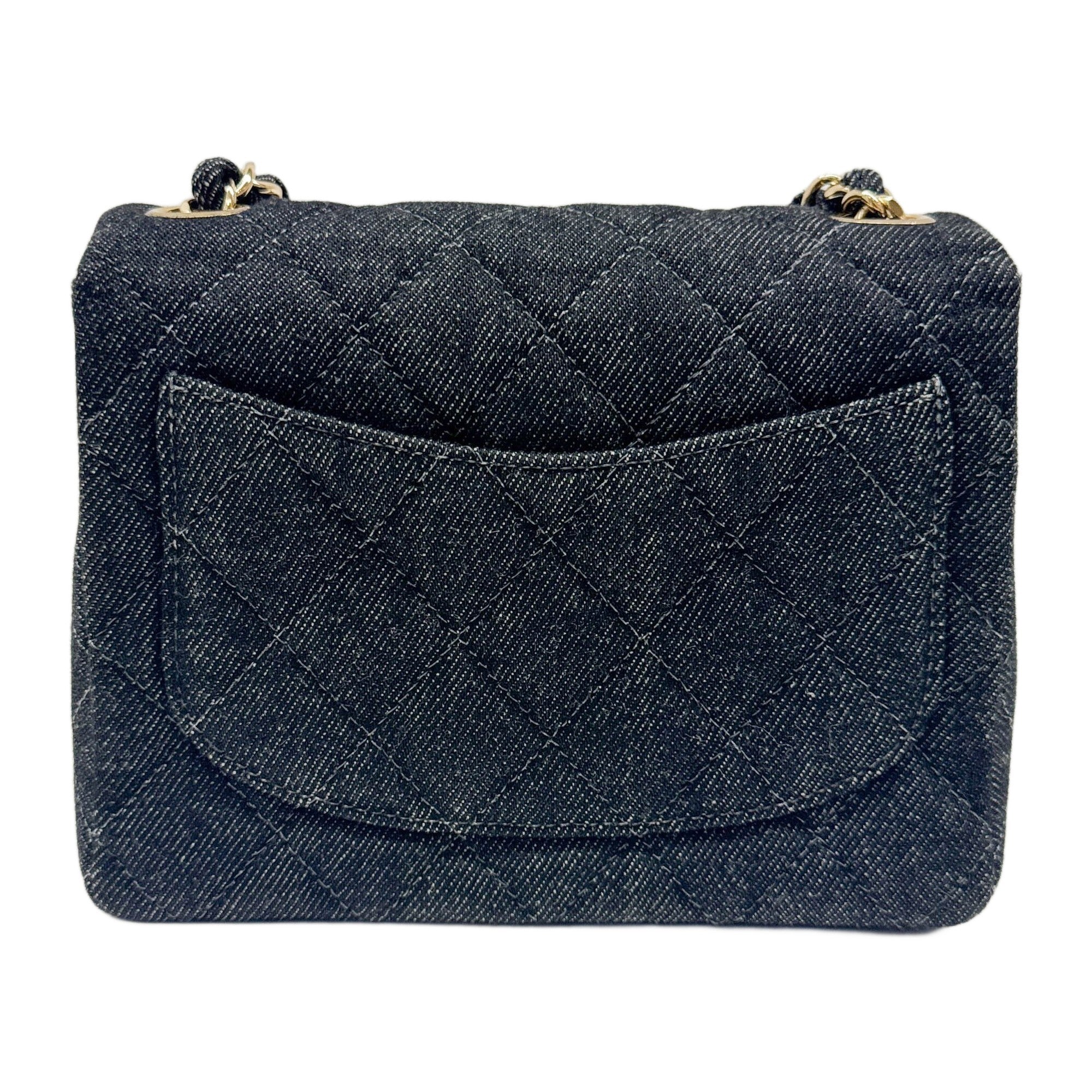 Mini Classic Flap Square Black Denim Shoulder Bag