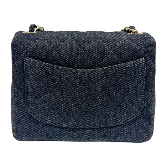 Mini Classic Flap Square Black Denim Shoulder Bag