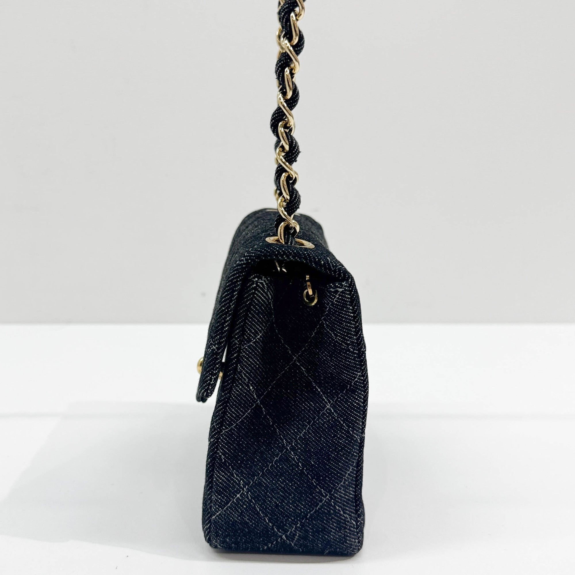 Mini Classic Flap Square Black Denim Shoulder Bag