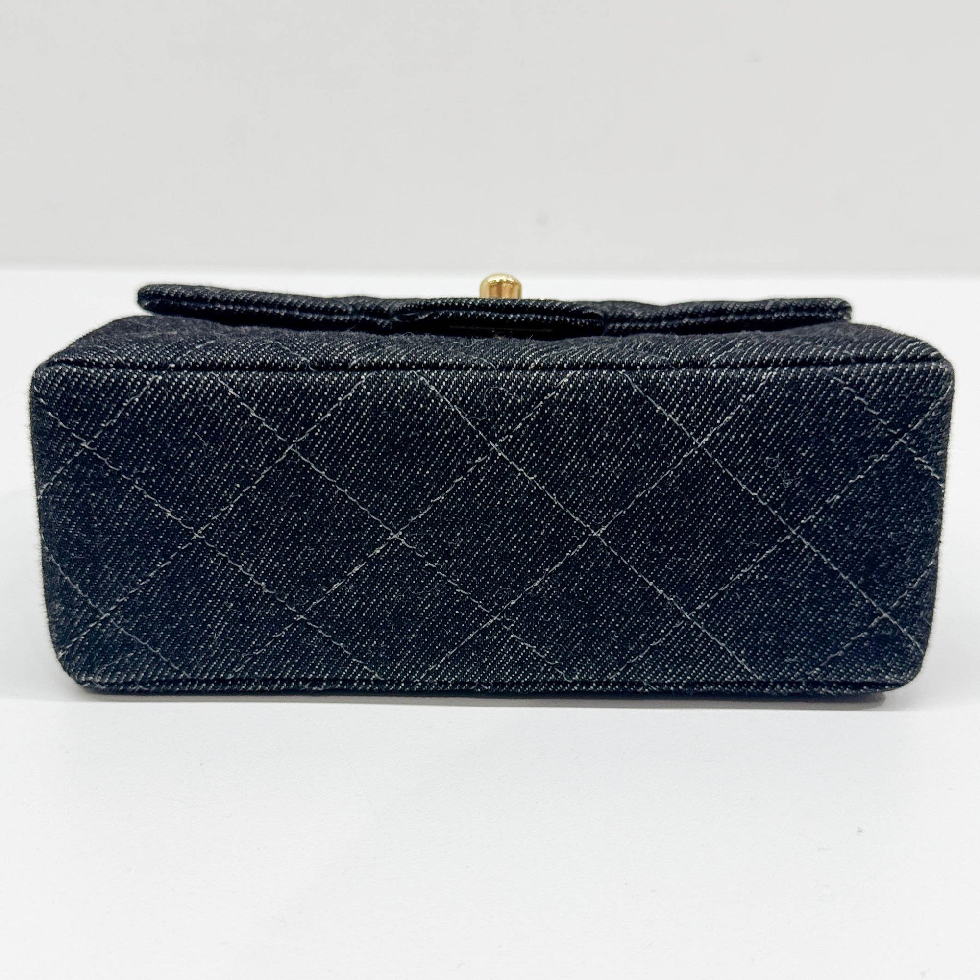 Mini Classic Flap Square Black Denim Shoulder Bag