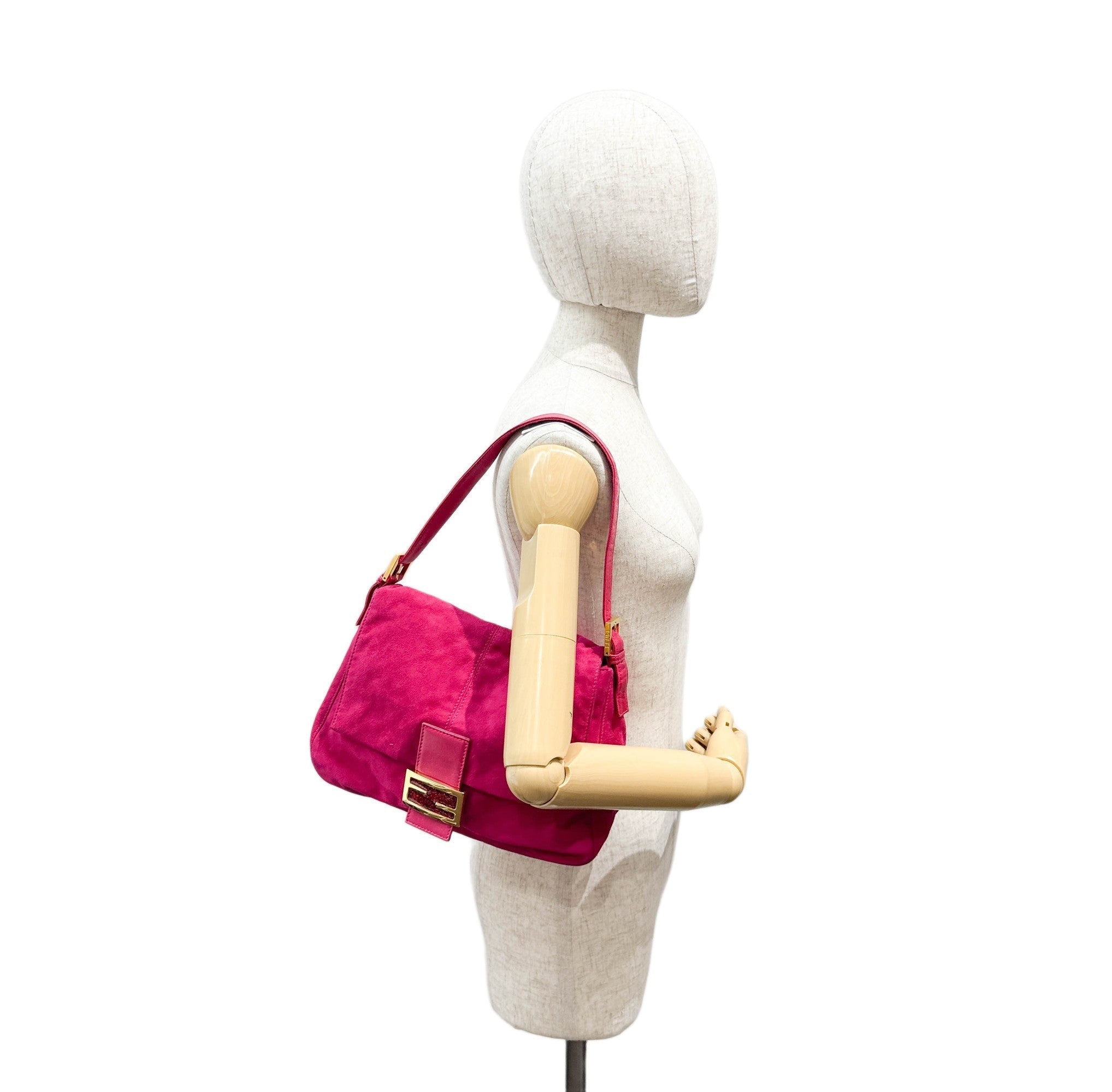 Mamma Baguette Pink Suede Shoulder Bag