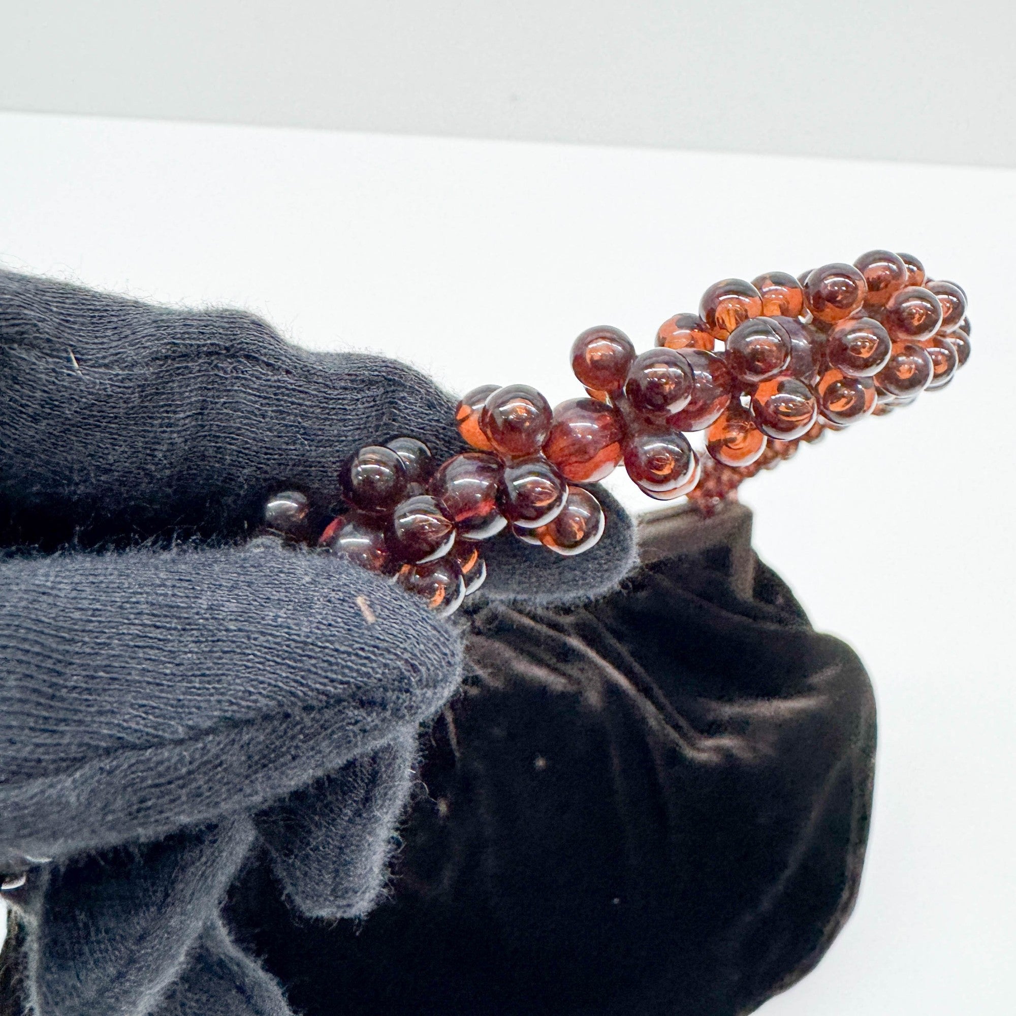 Beaded Handle Brown Velvet Shoulder Bag