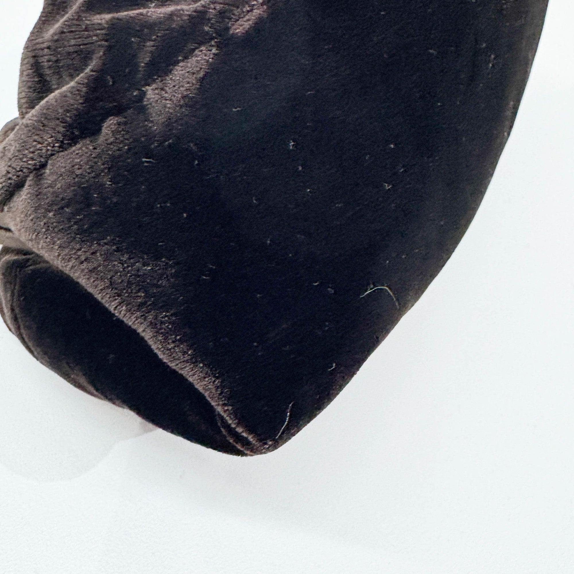 Beaded Handle Brown Velvet Shoulder Bag