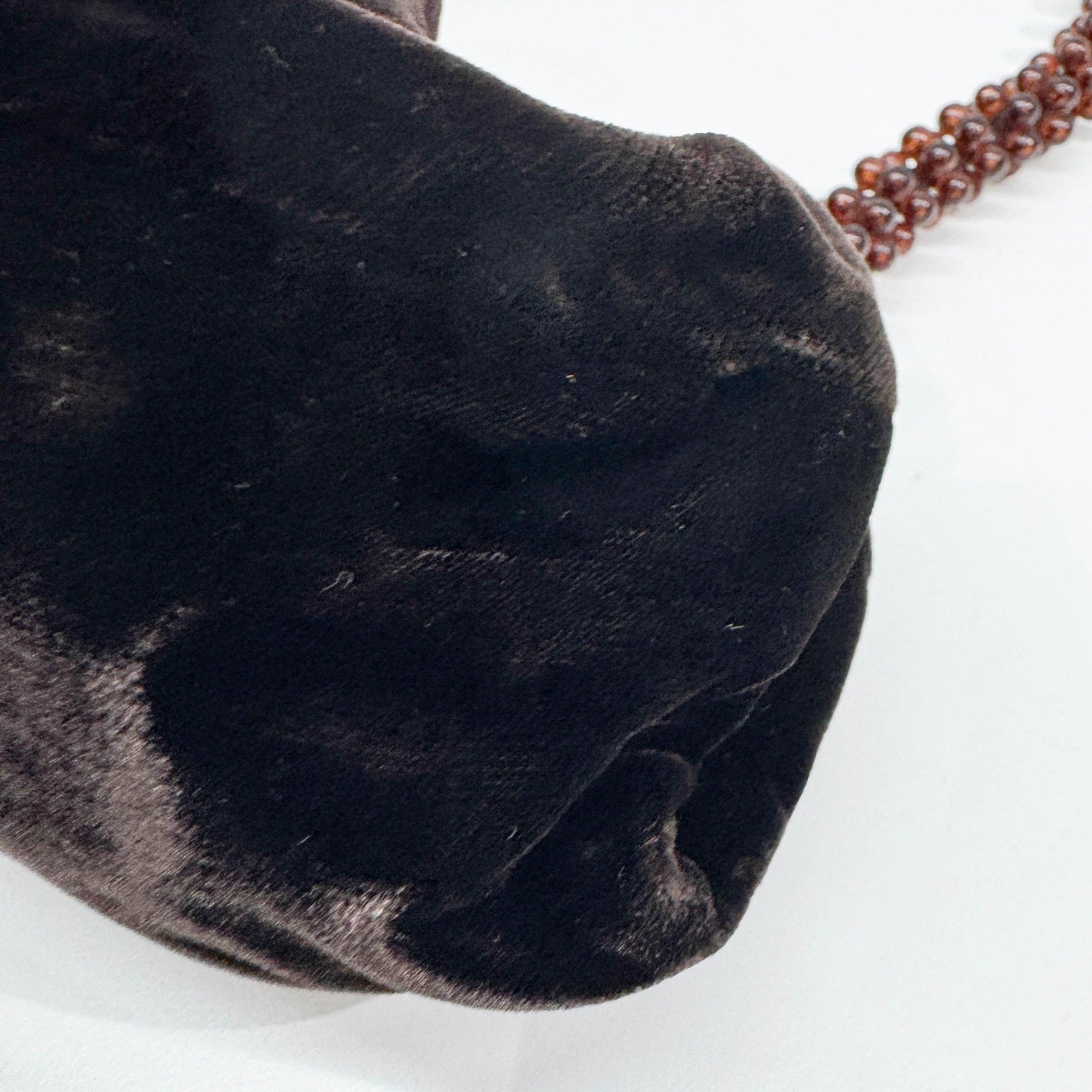 Beaded Handle Brown Velvet Shoulder Bag