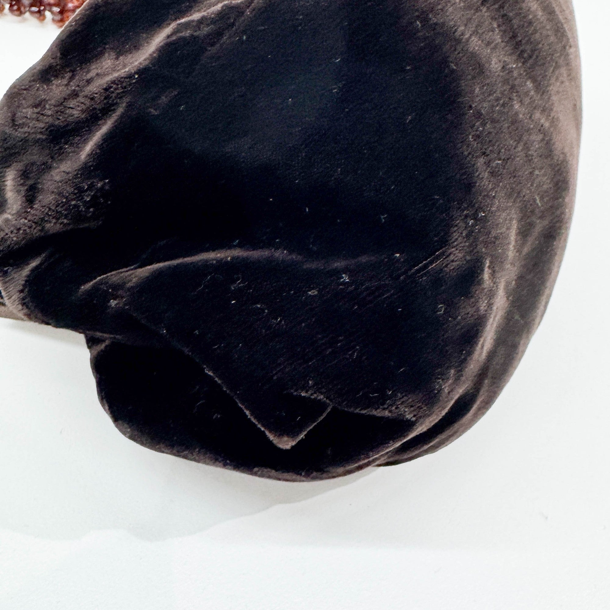 Beaded Handle Brown Velvet Shoulder Bag