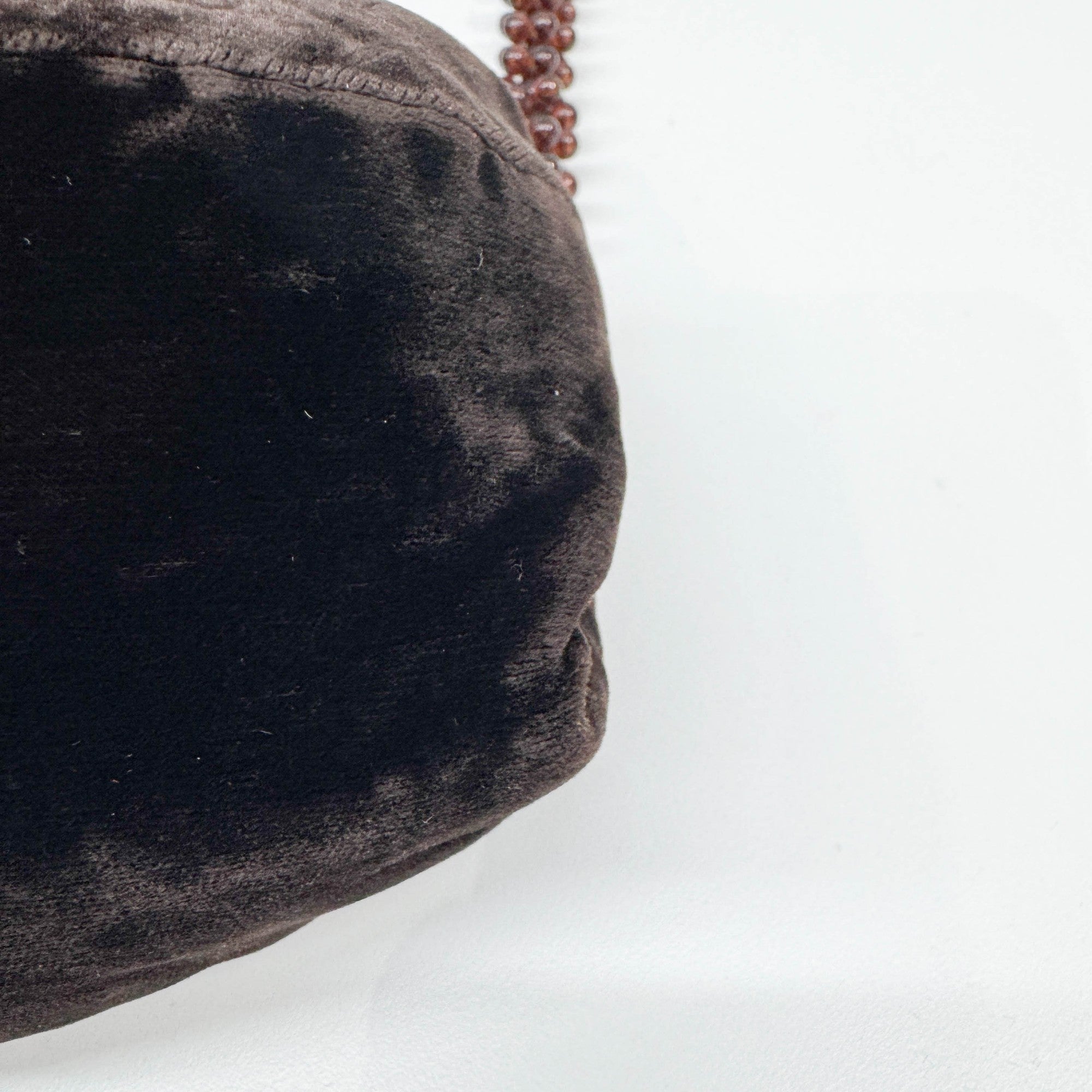 Beaded Handle Brown Velvet Shoulder Bag