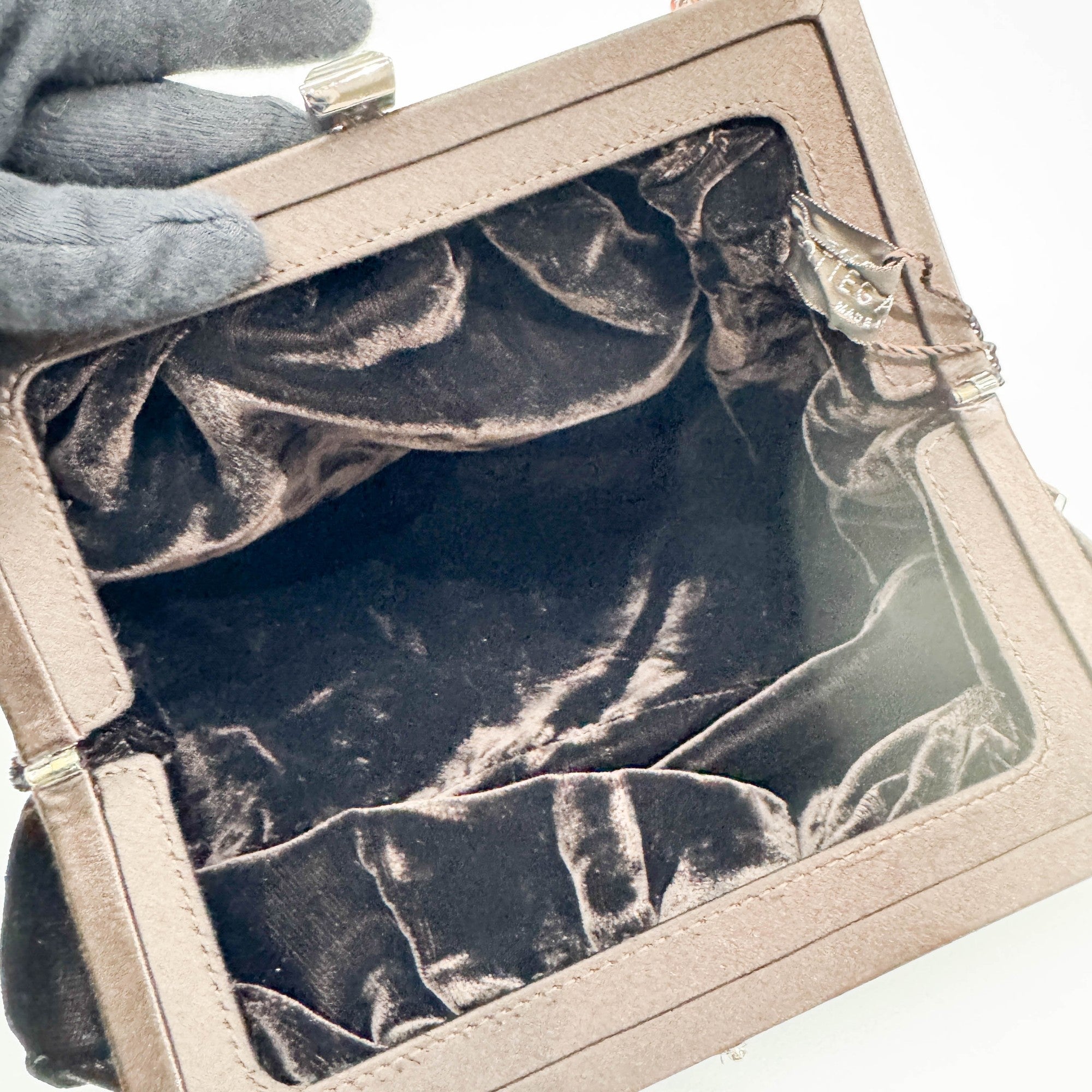 Beaded Handle Brown Velvet Shoulder Bag