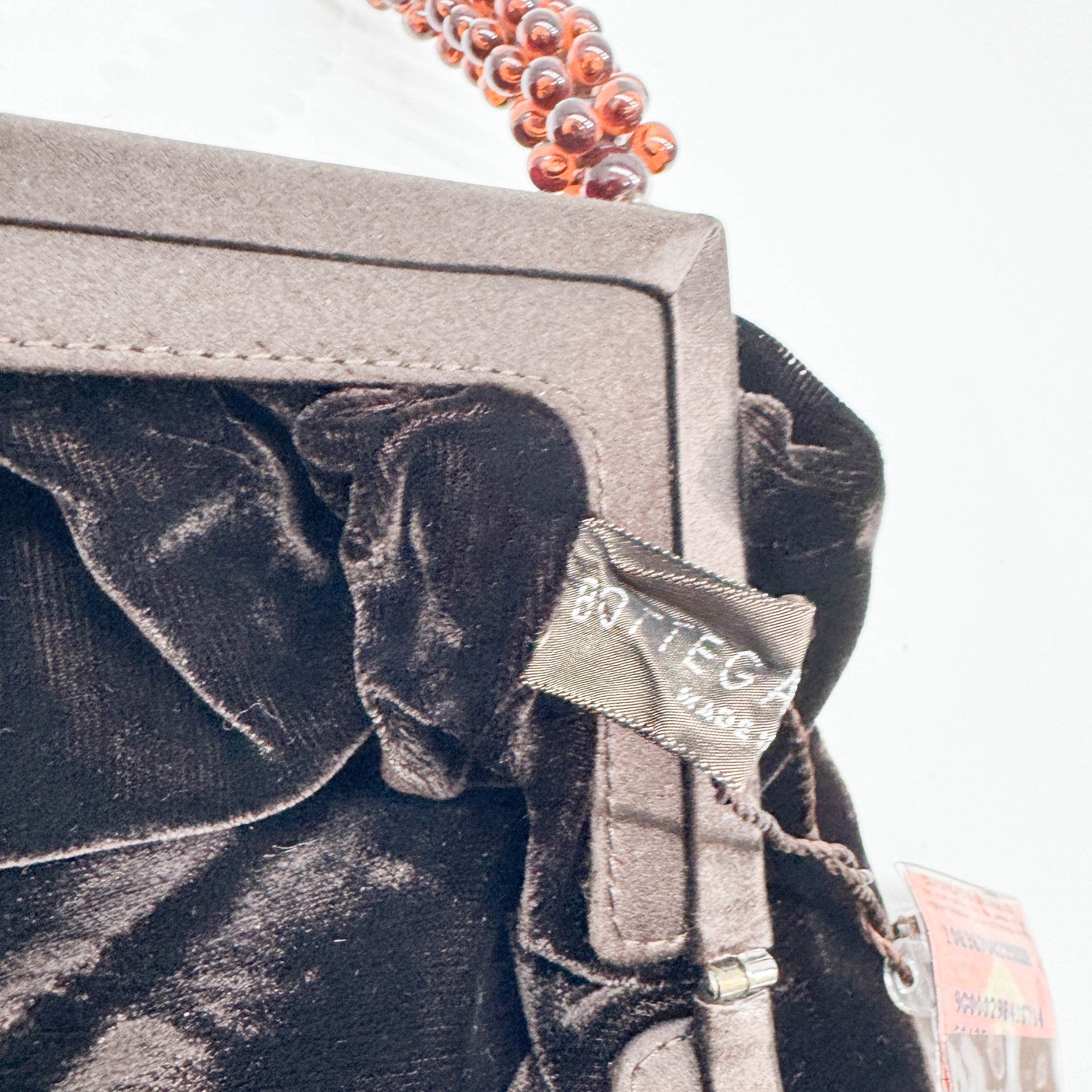 Beaded Handle Brown Velvet Shoulder Bag