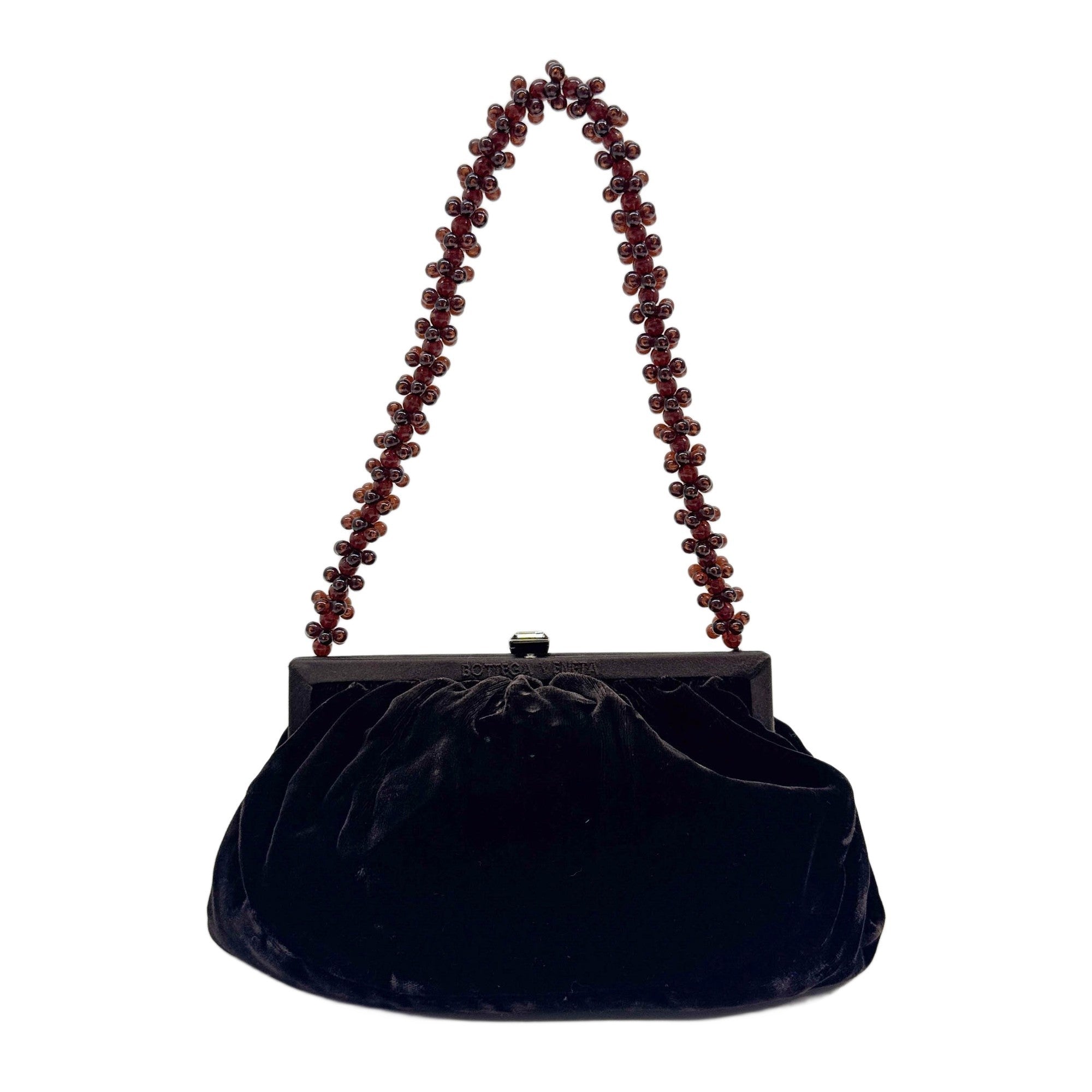 Beaded Handle Brown Velvet Shoulder Bag