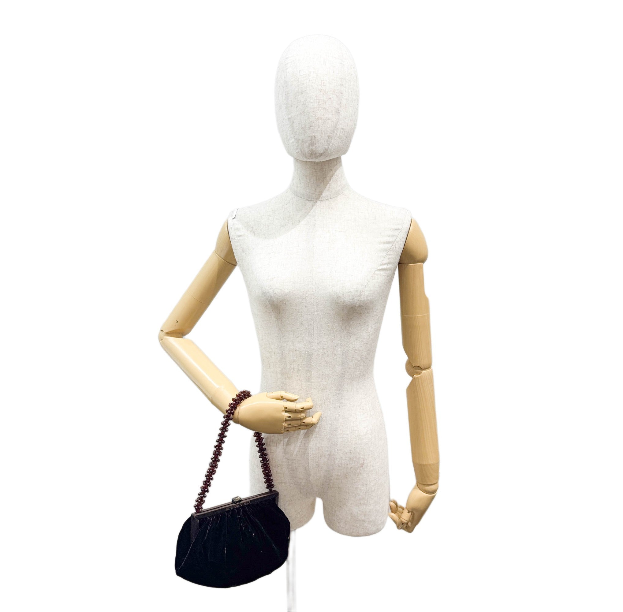 Beaded Handle Brown Velvet Shoulder Bag