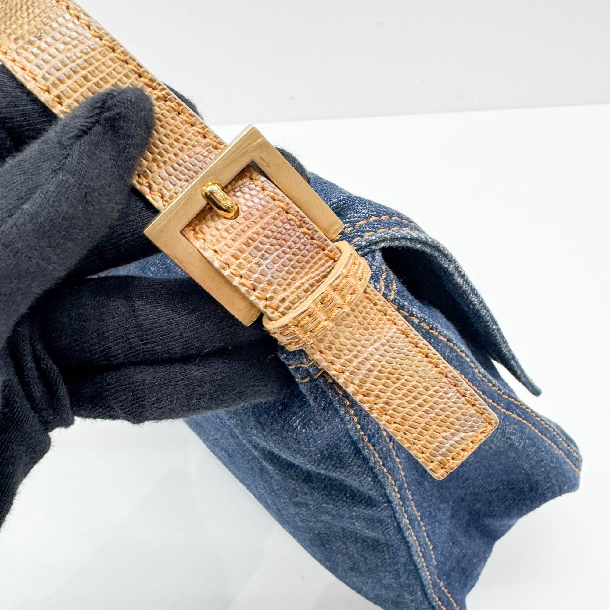 Mamma Baguette Blue Denim Shoulder Bag