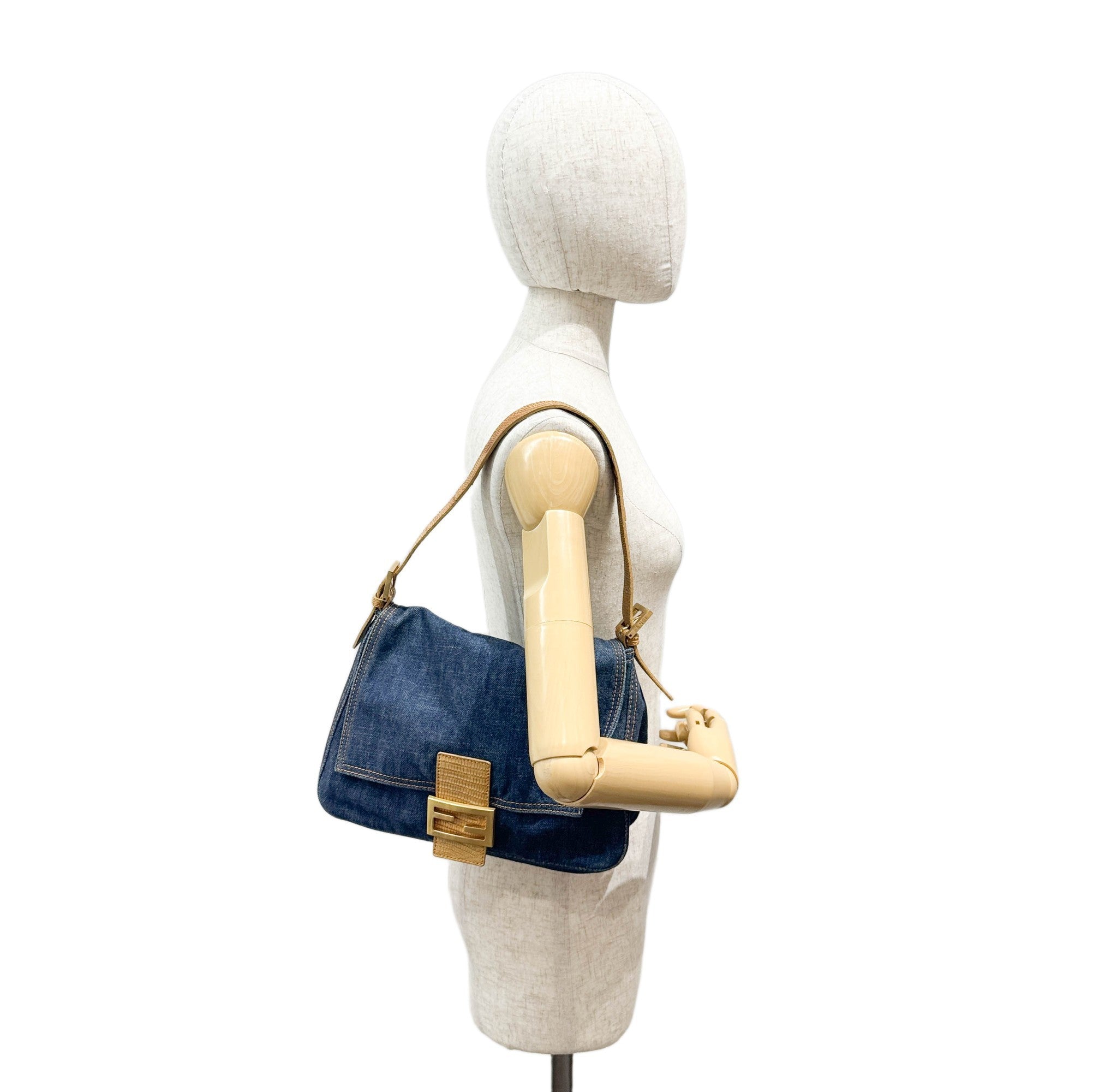 Mamma Baguette Blue Denim Shoulder Bag