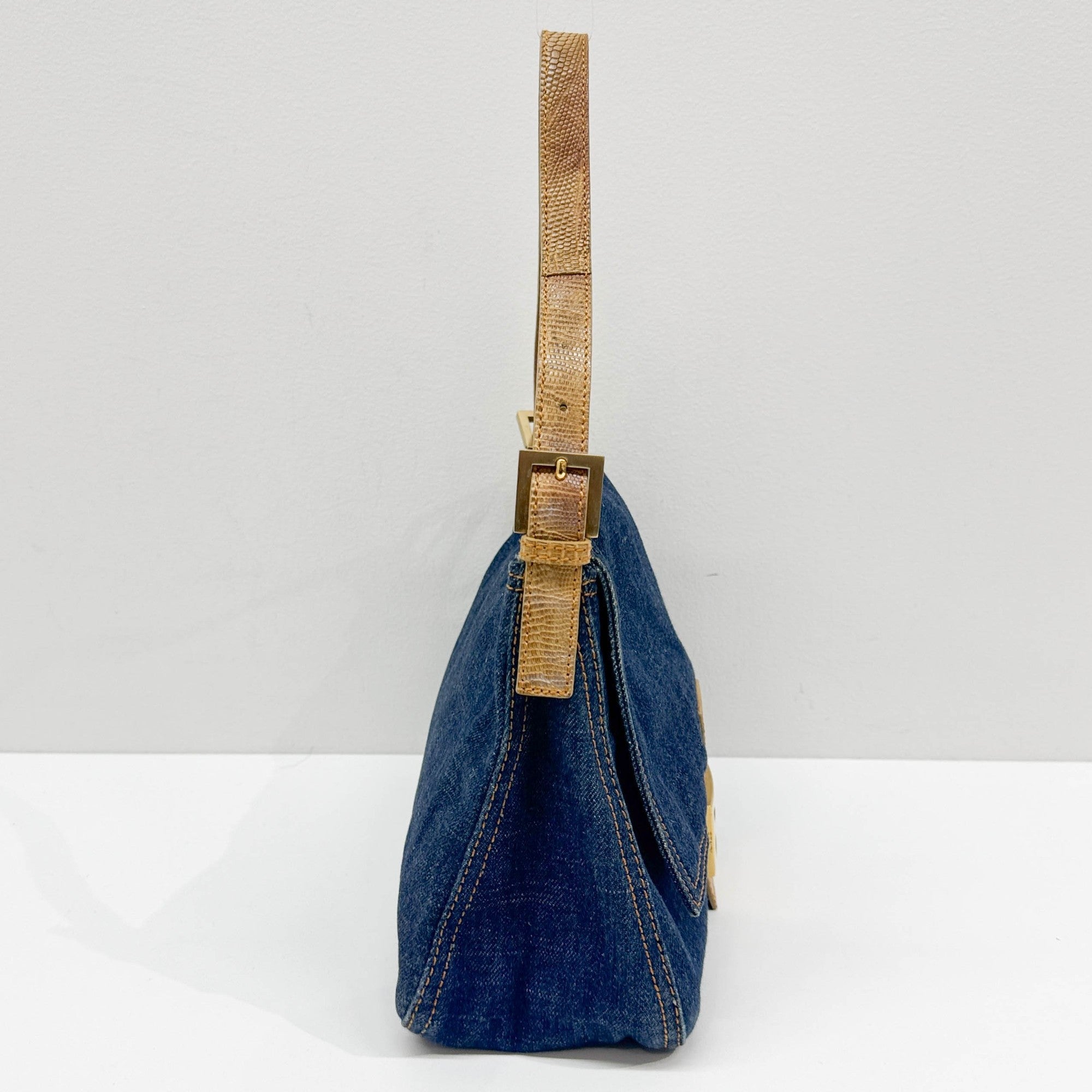 Mamma Baguette Blue Denim Shoulder Bag