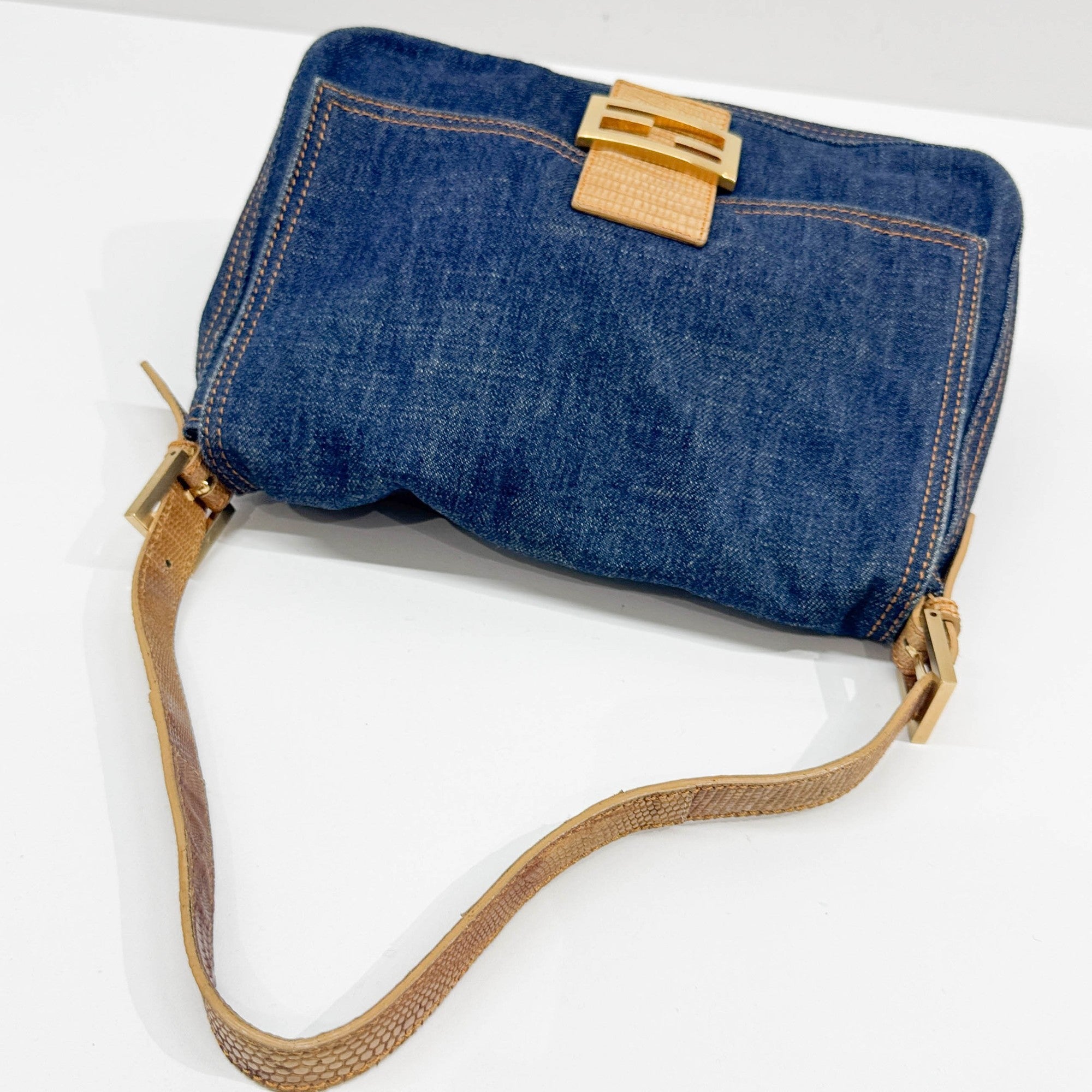 Mamma Baguette Blue Denim Shoulder Bag