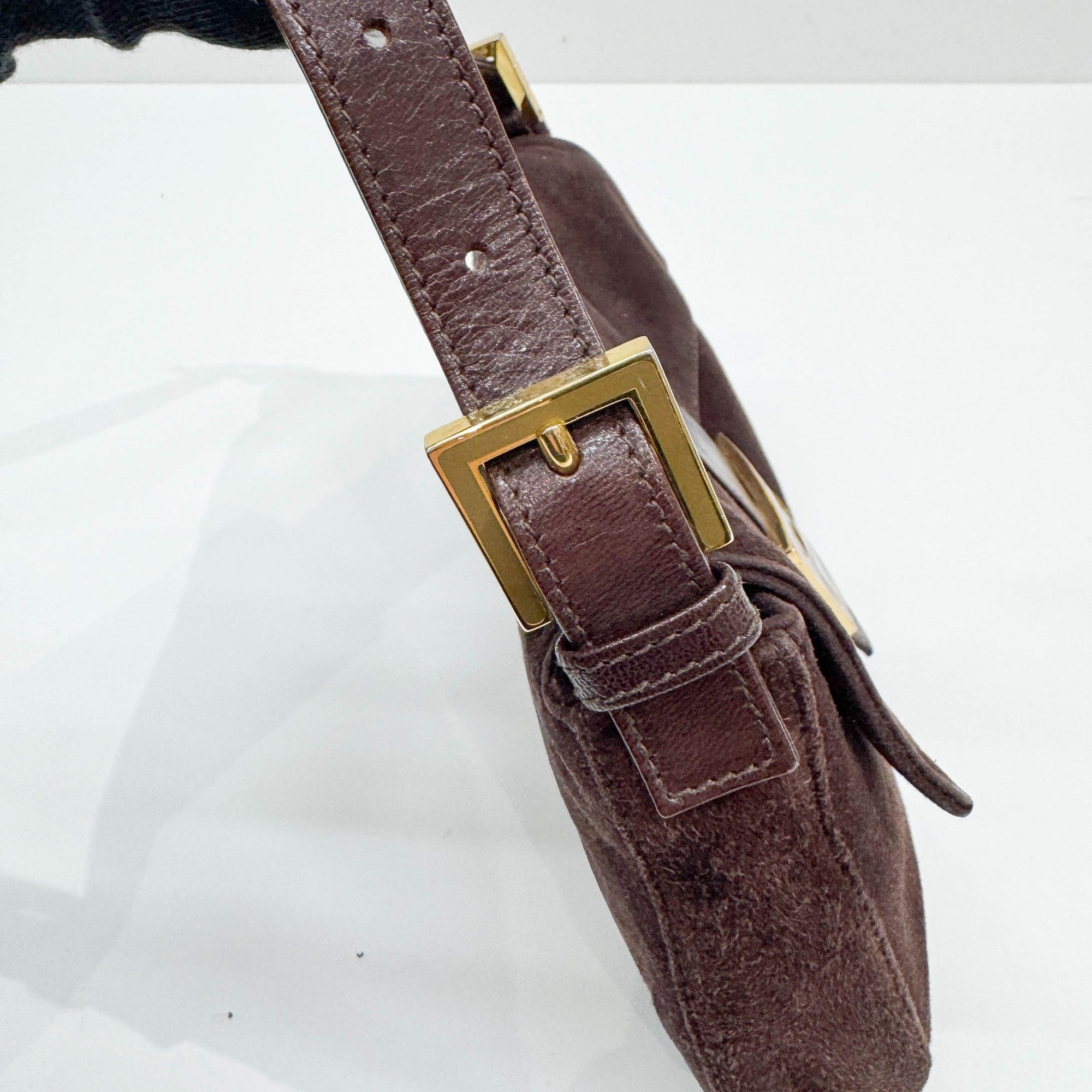 Baguette Brown Suede Shoulder Bag