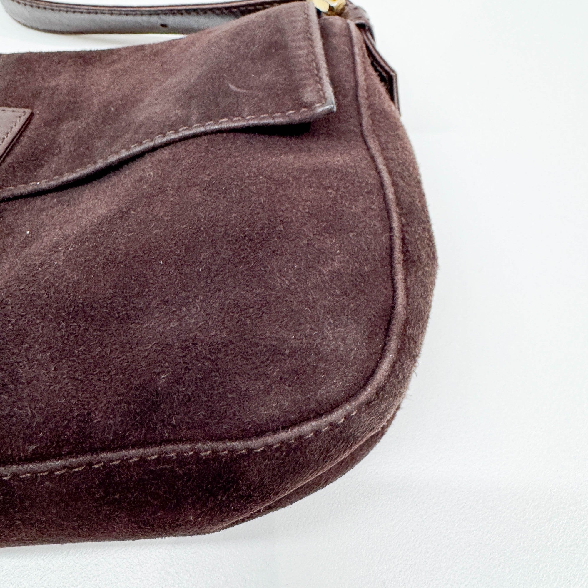Baguette Brown Suede Shoulder Bag