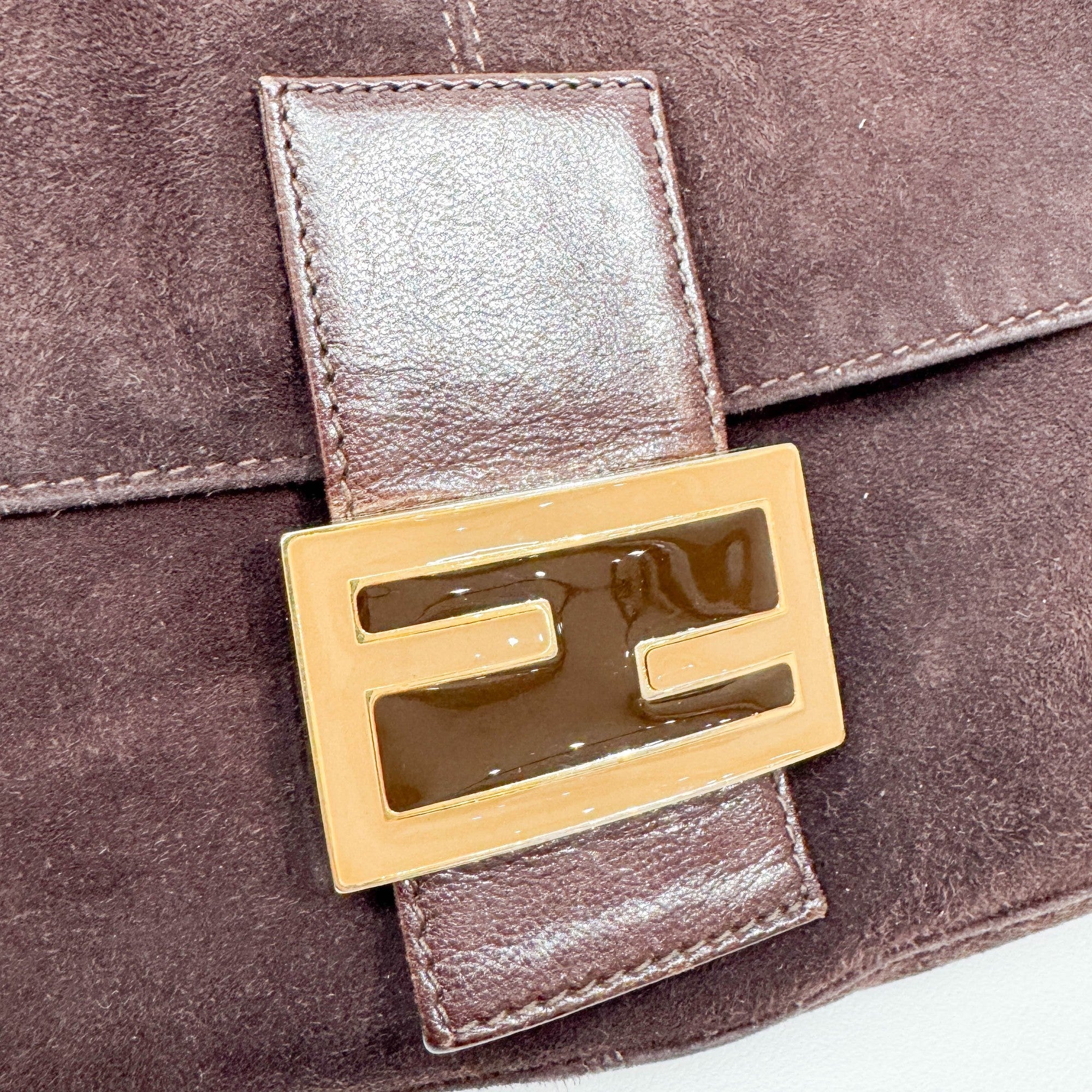 Baguette Brown Suede Shoulder Bag