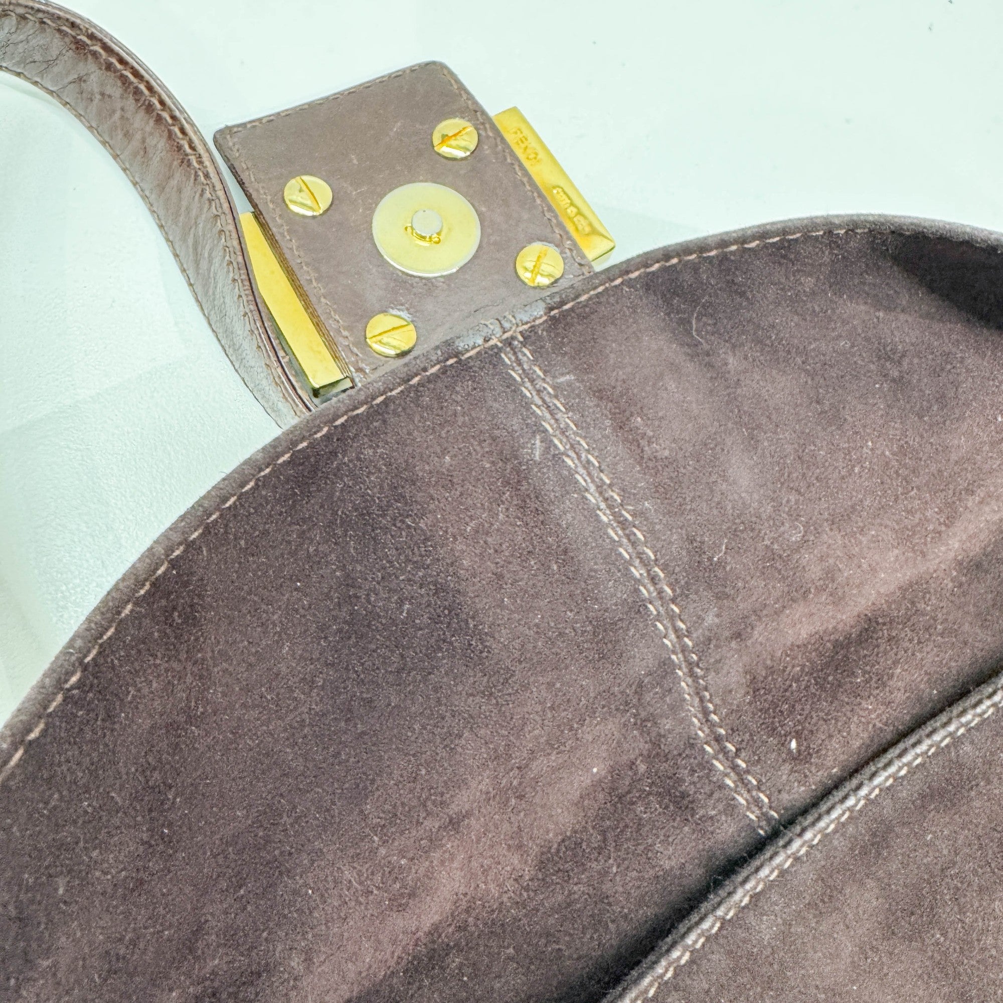 Baguette Brown Suede Shoulder Bag