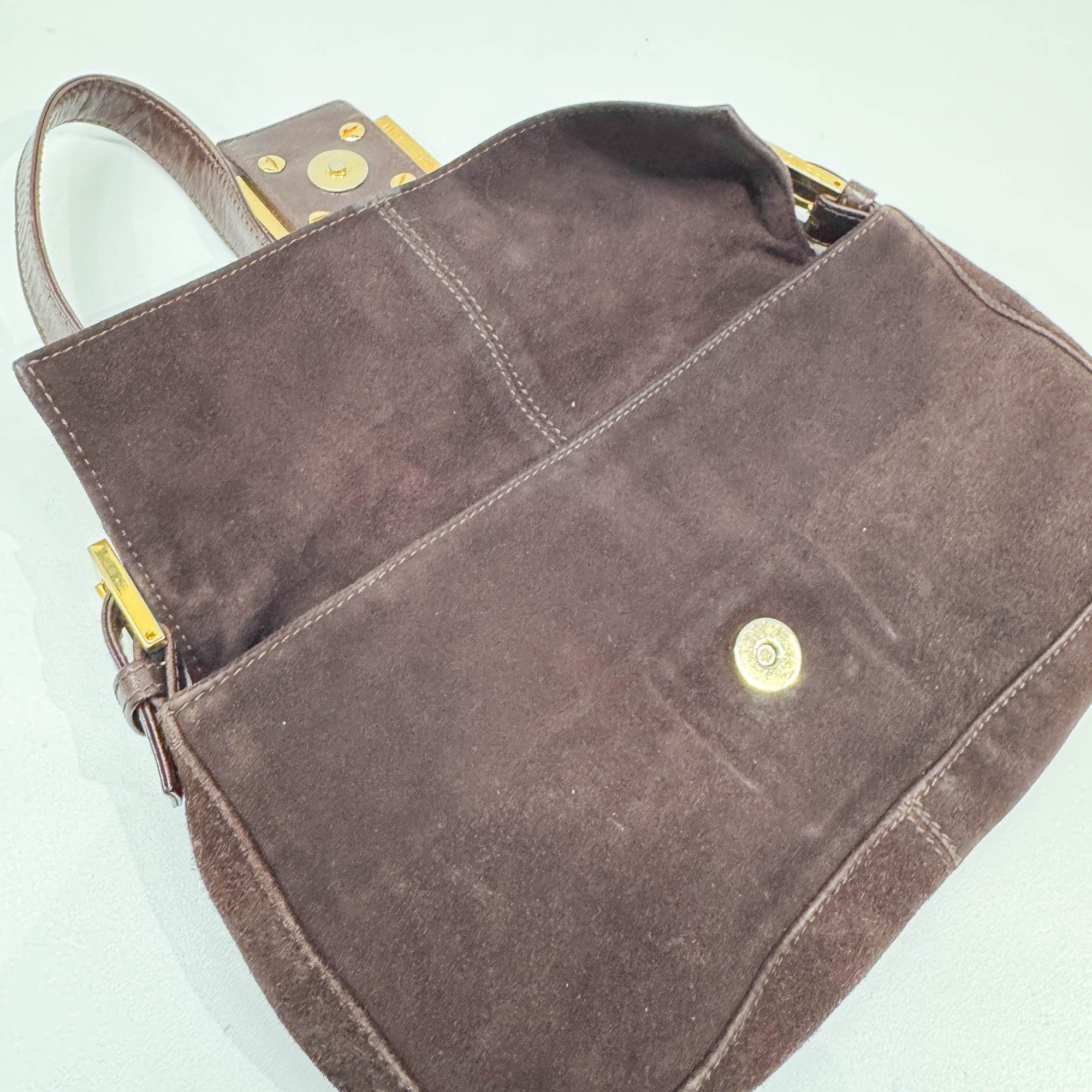 Baguette Brown Suede Shoulder Bag