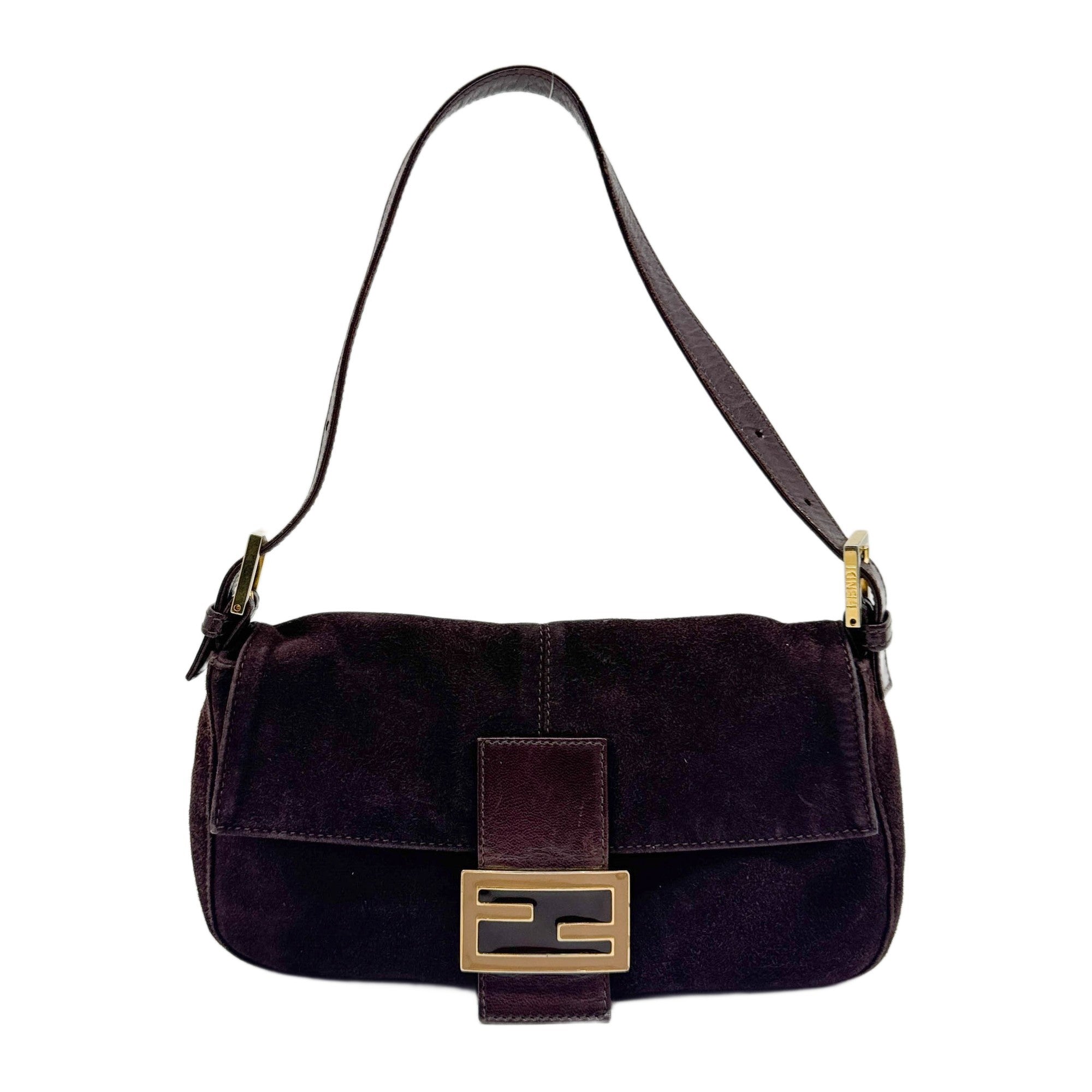 Baguette Brown Suede Shoulder Bag