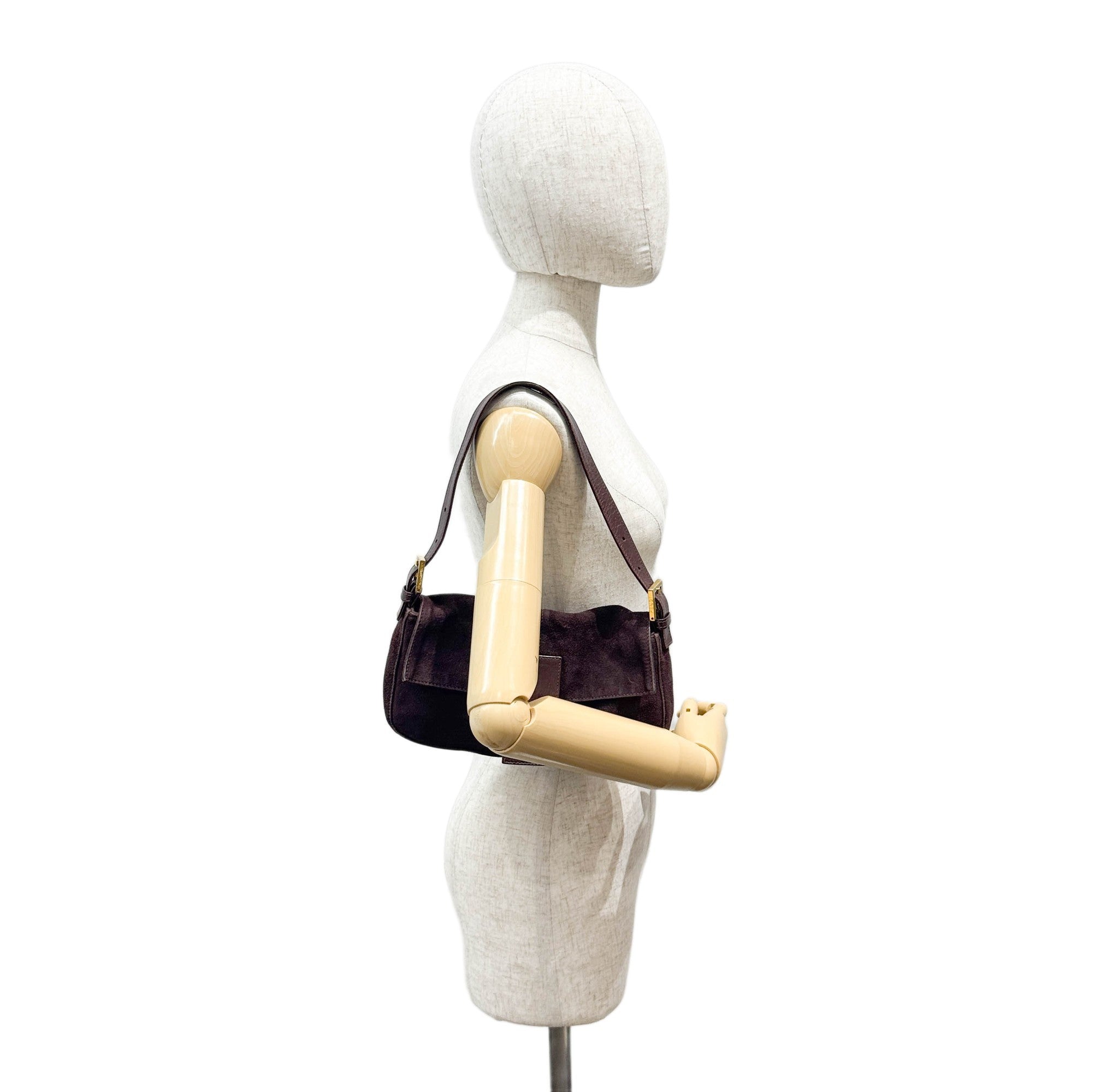 Baguette Brown Suede Shoulder Bag