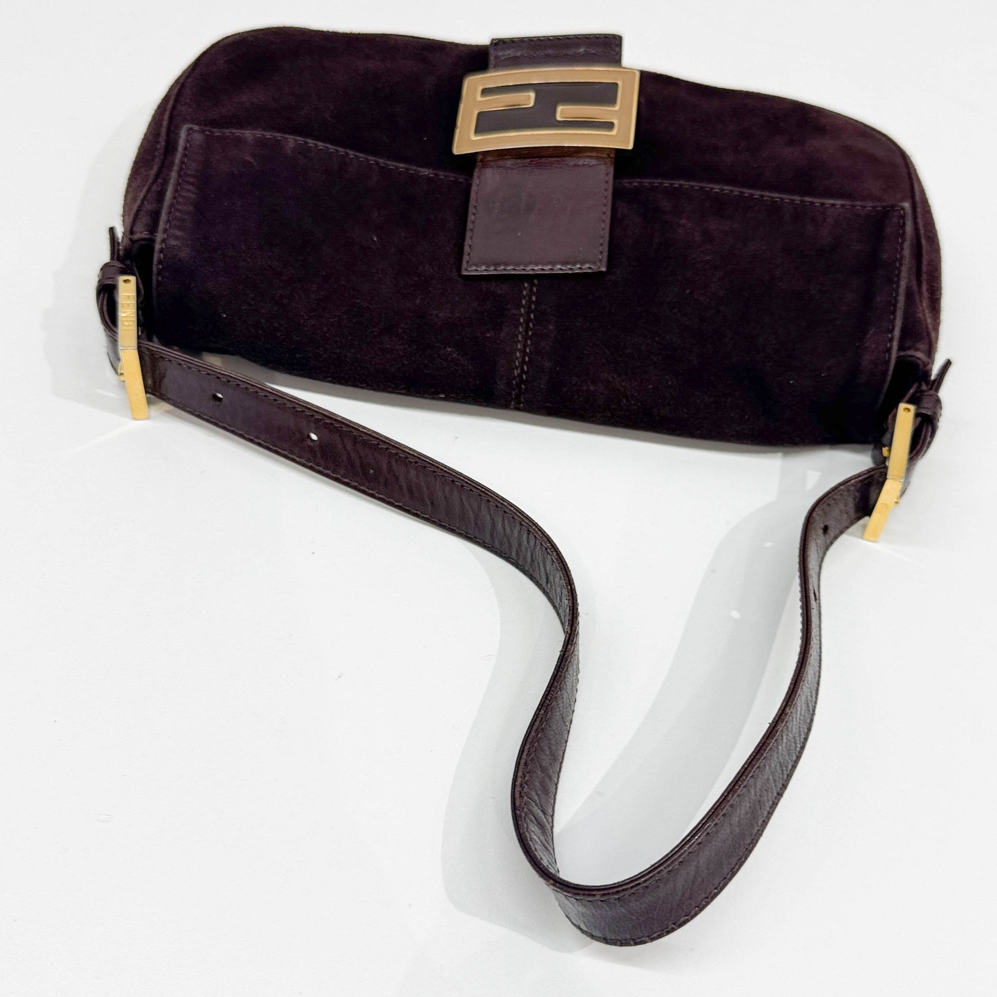 Baguette Brown Suede Shoulder Bag