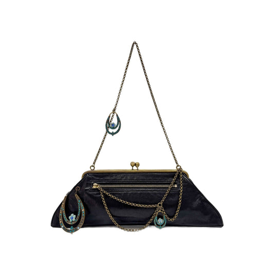 Kiss Lock Black Leather Shoulder Bag