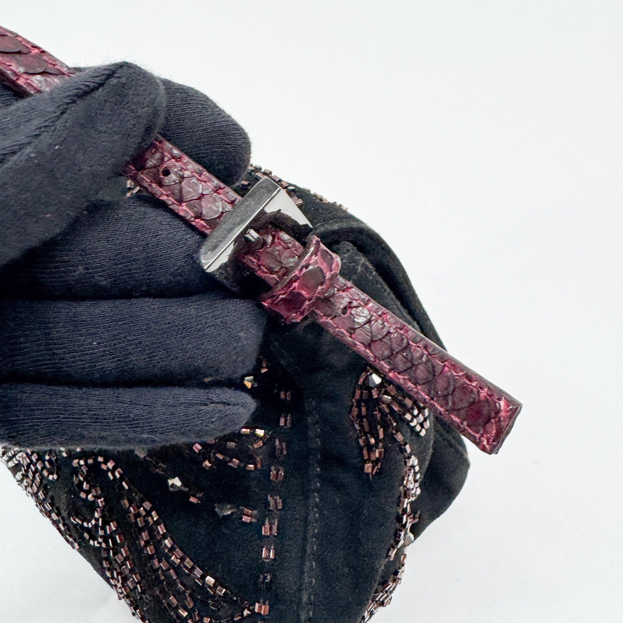 Mini Mamma Baguette Embroidered Black Cashmere Shoulder Bag