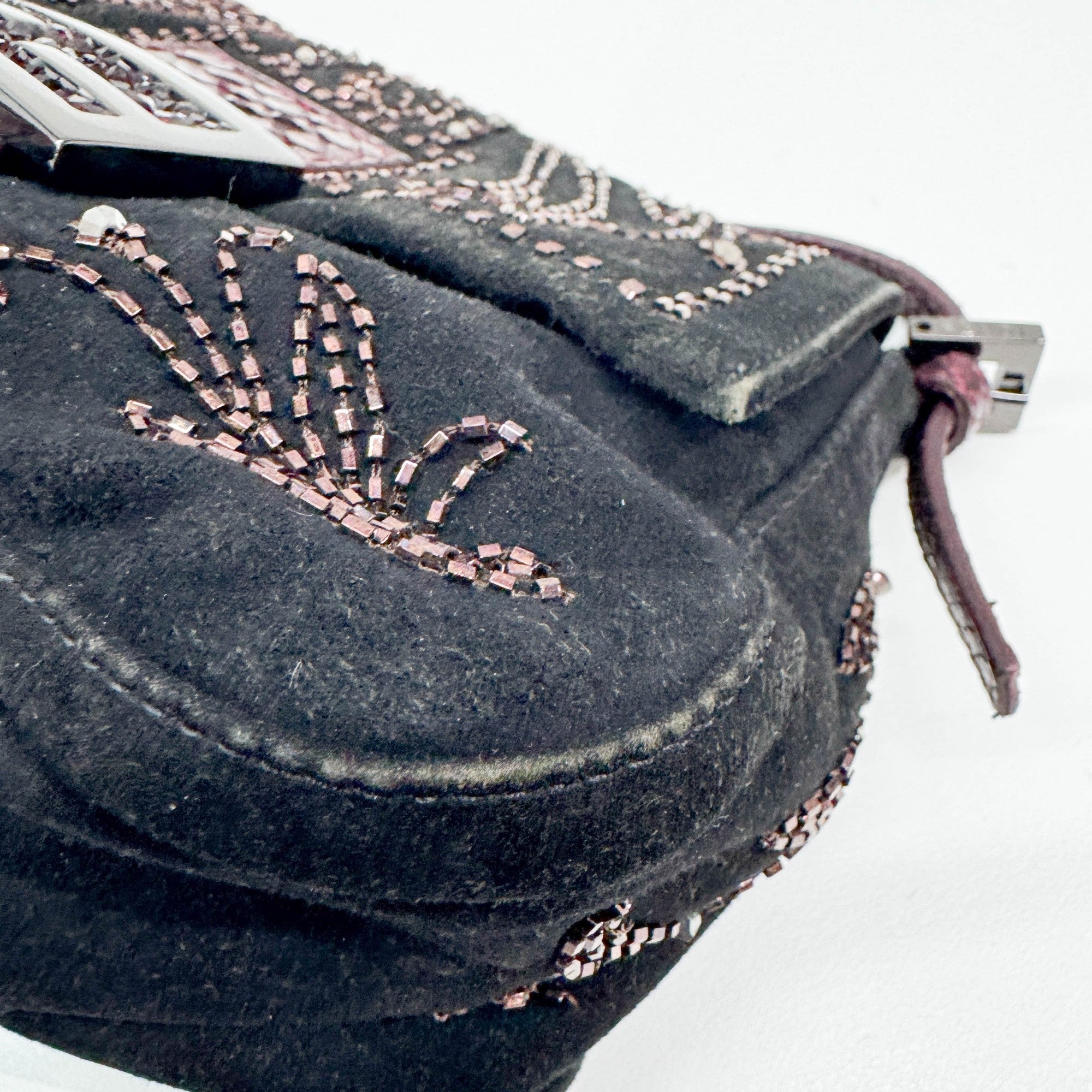 Mini Mamma Baguette Embroidered Black Cashmere Shoulder Bag