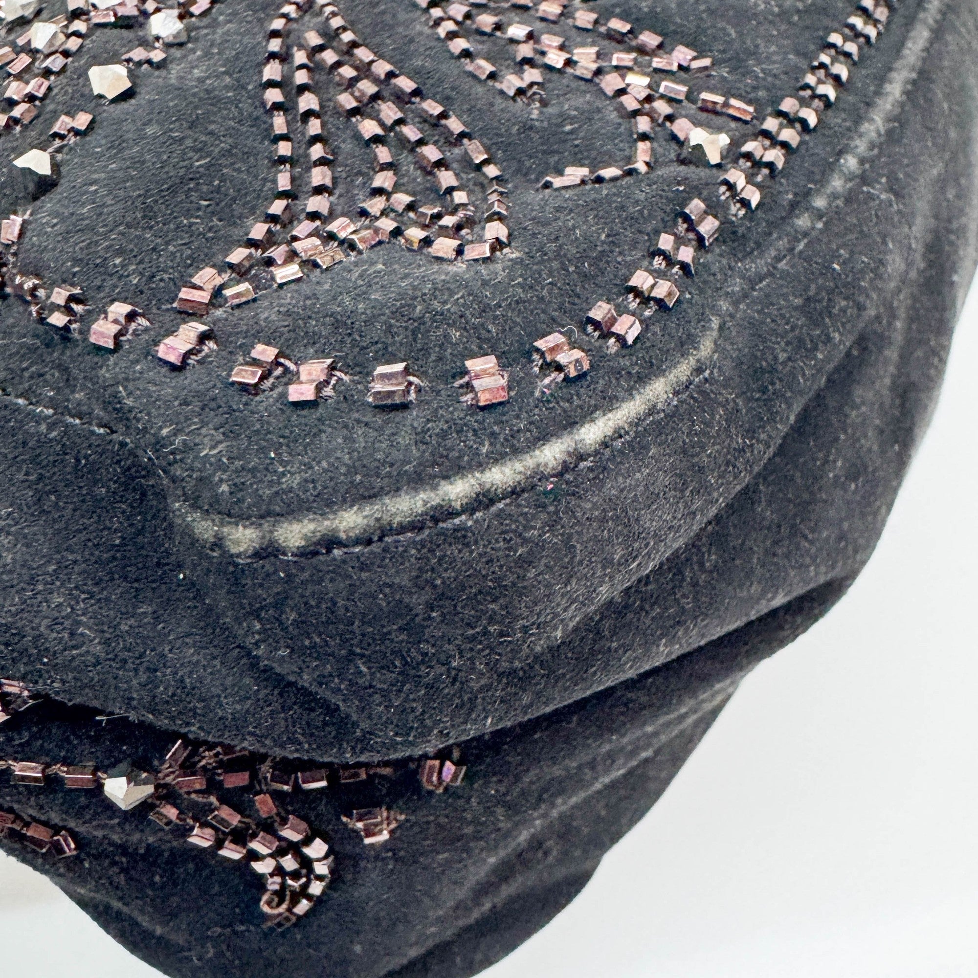 Mini Mamma Baguette Embroidered Black Cashmere Shoulder Bag