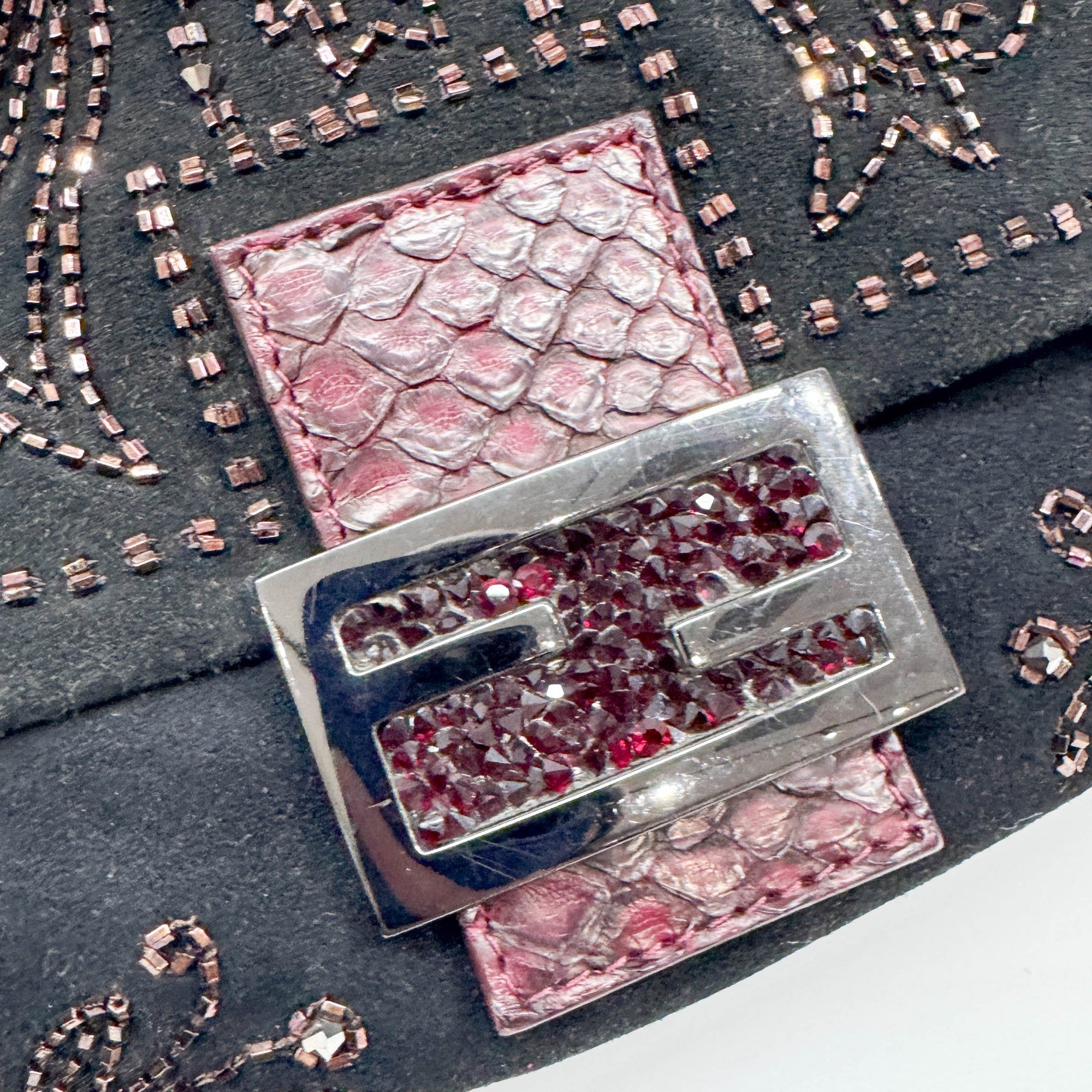 Mini Mamma Baguette Embroidered Black Cashmere Shoulder Bag