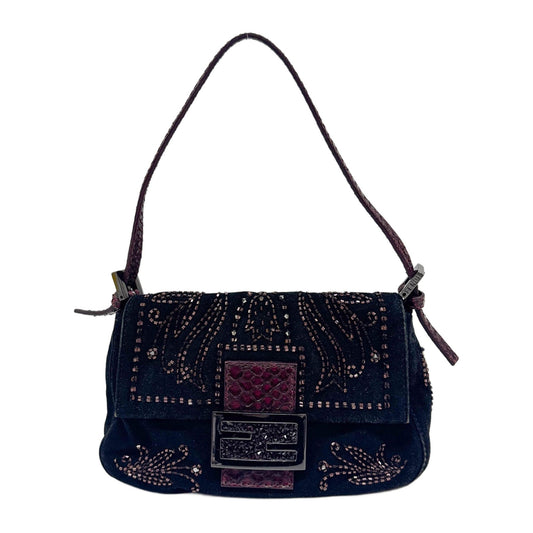 Mini Mamma Baguette Embroidered Black Cashmere Shoulder Bag