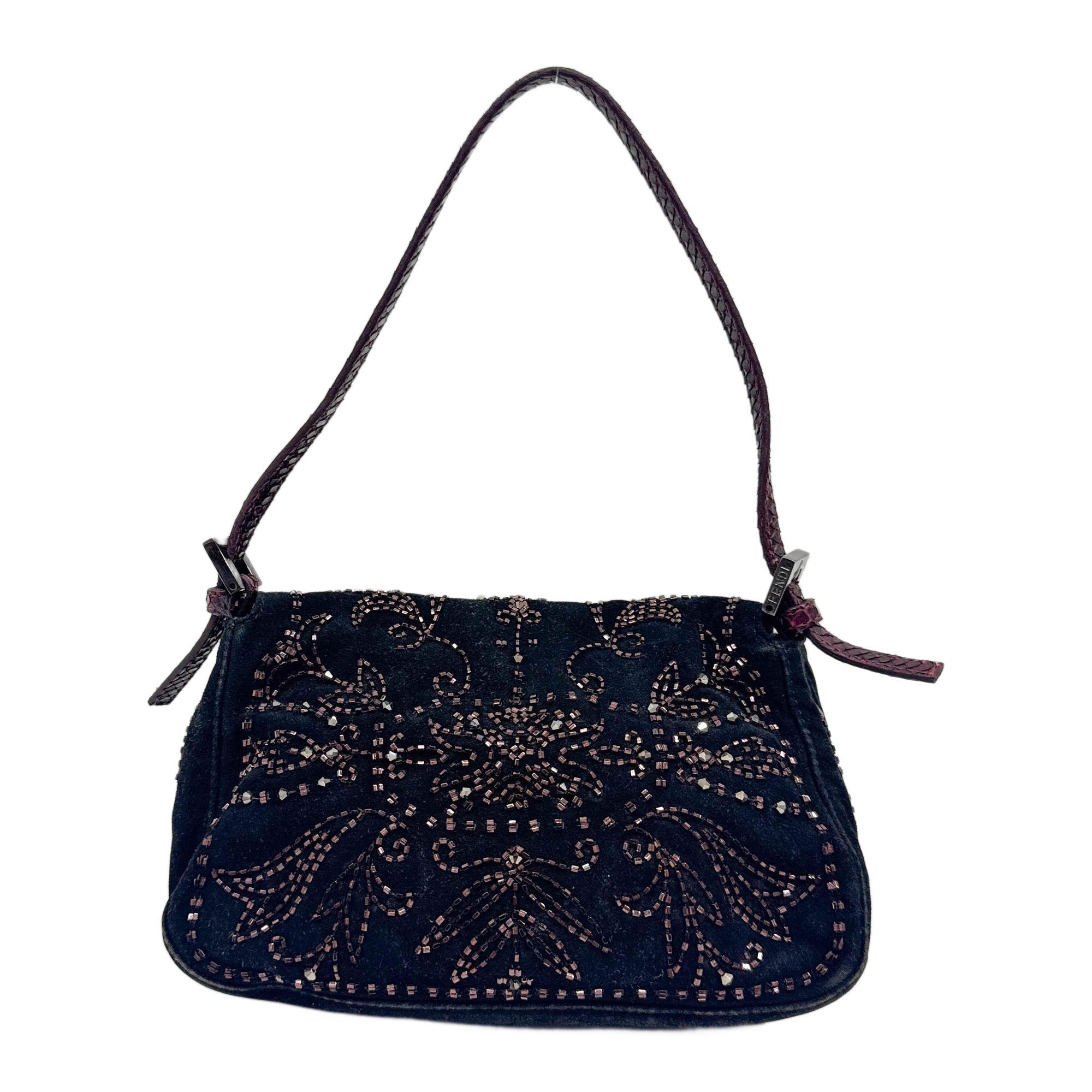 Mini Mamma Baguette Embroidered Black Cashmere Shoulder Bag
